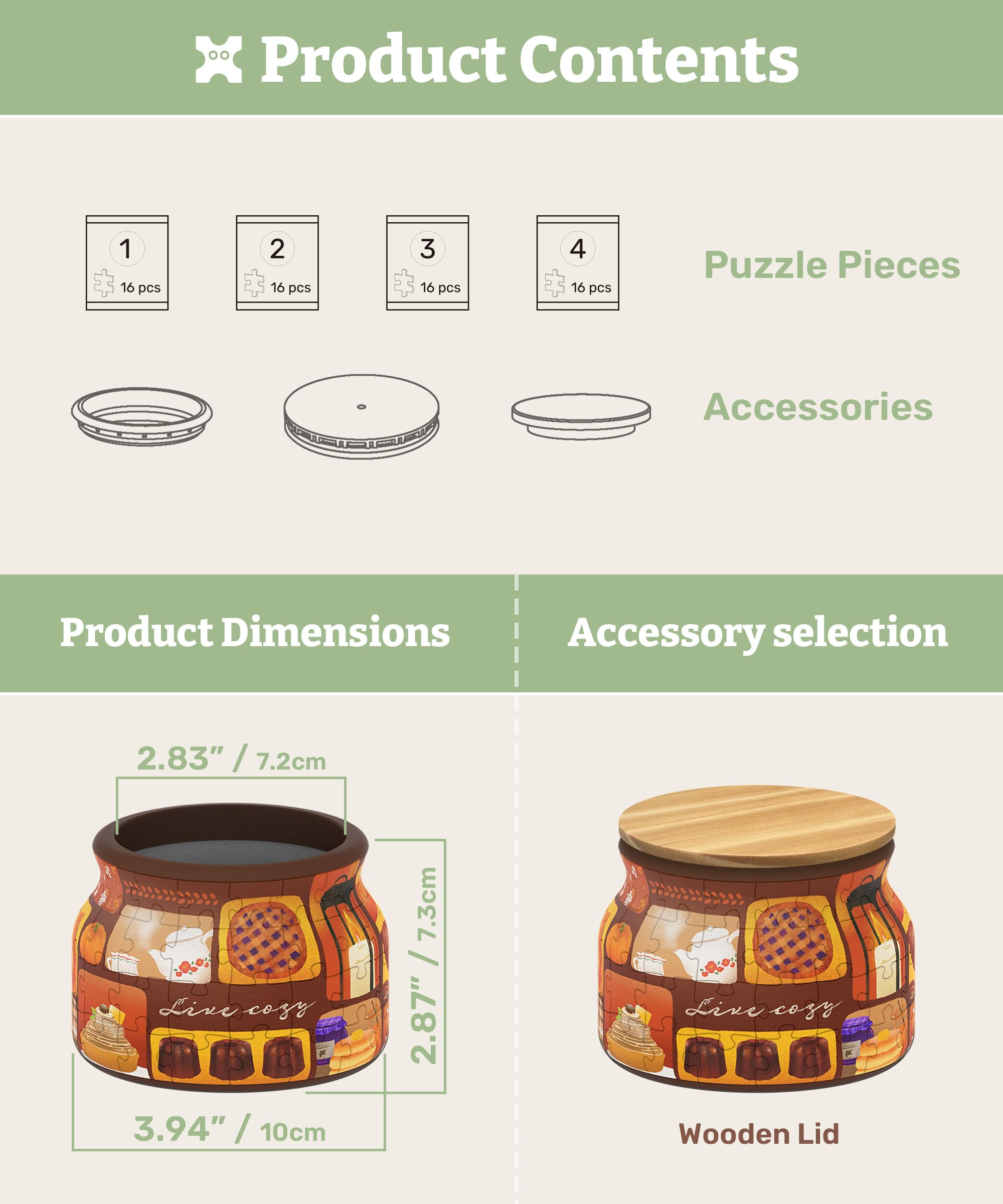 PieceRelax 3D Puzzle Jar 64 Plastic Pieces for Adults - Live Cozy, for Mom, Wooden Lid Container for Kitchen Dining Study Living Room No Glue Requied Small [BC1021] - Image 6