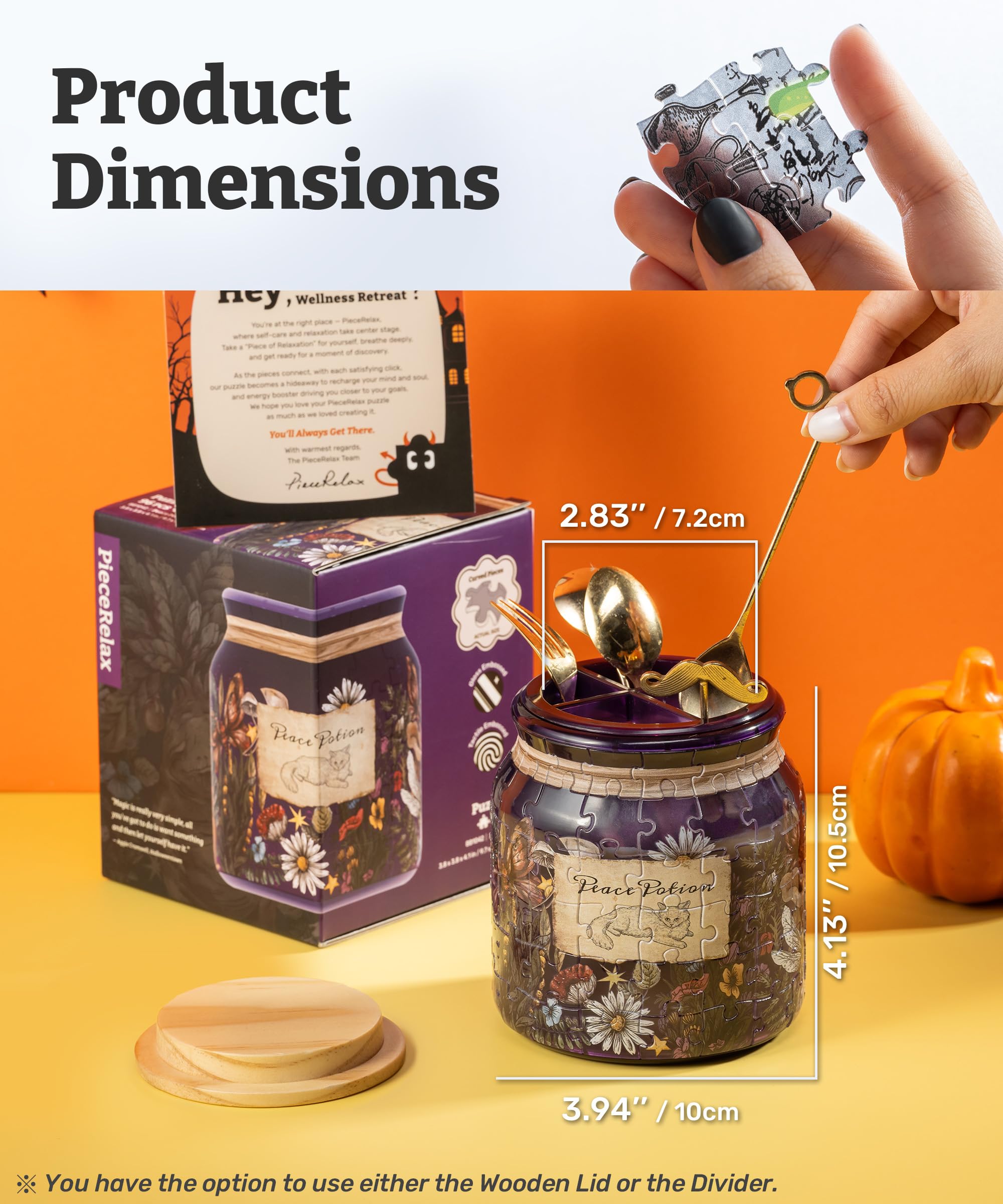 PieceRelax 3D Puzzle Jar 96 Plastic Pieces for Adults - Relax Potion - Use Includes Divider as Pen and Utensils Holder with Wooden Lid for Kitchen Dining Study Living Room Large [BB1041] - Image 7