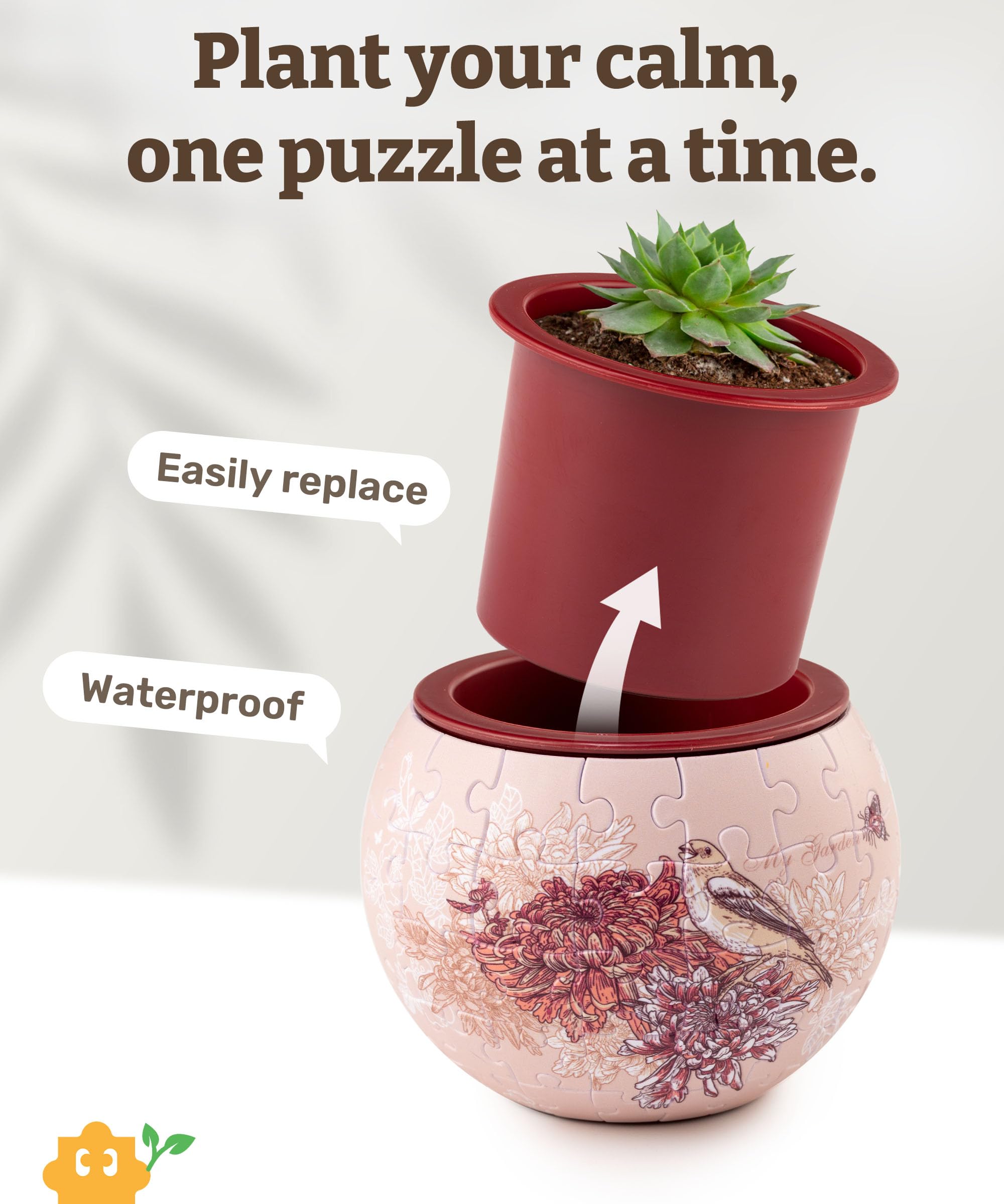 PieceRelax 3D Puzzle Planter - Singing Birds and Flowers - Danish Folklore Style, for Mom, Home Decor Flower Pots for Indoor Cactus, Succulents Pots [K1100] - Image 3