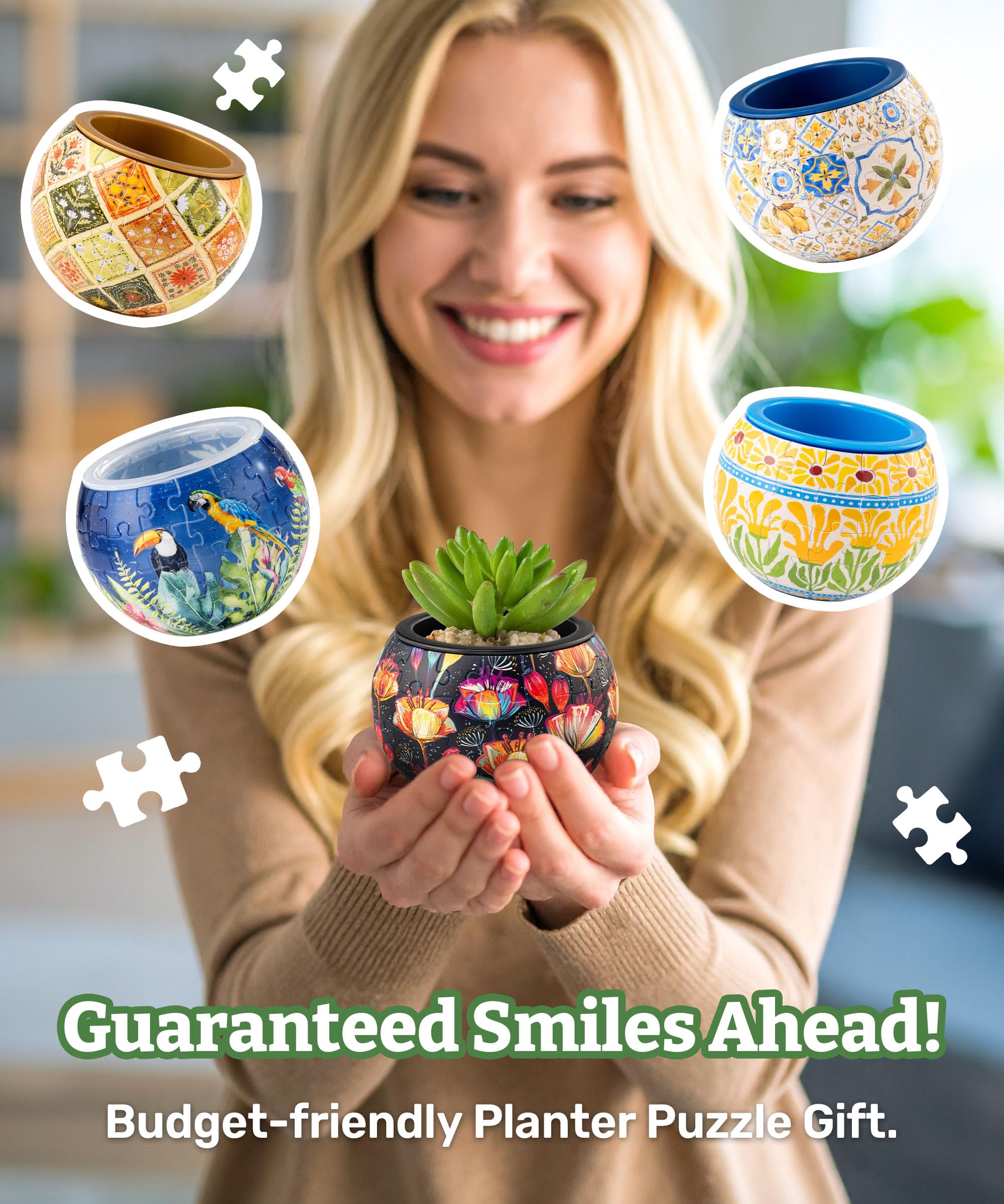 PieceRelax 3D Puzzle Planter - Singing Birds and Flowers - Danish Folklore Style, for Mom, Home Decor Flower Pots for Indoor Cactus, Succulents Pots [K1100] - Image 6