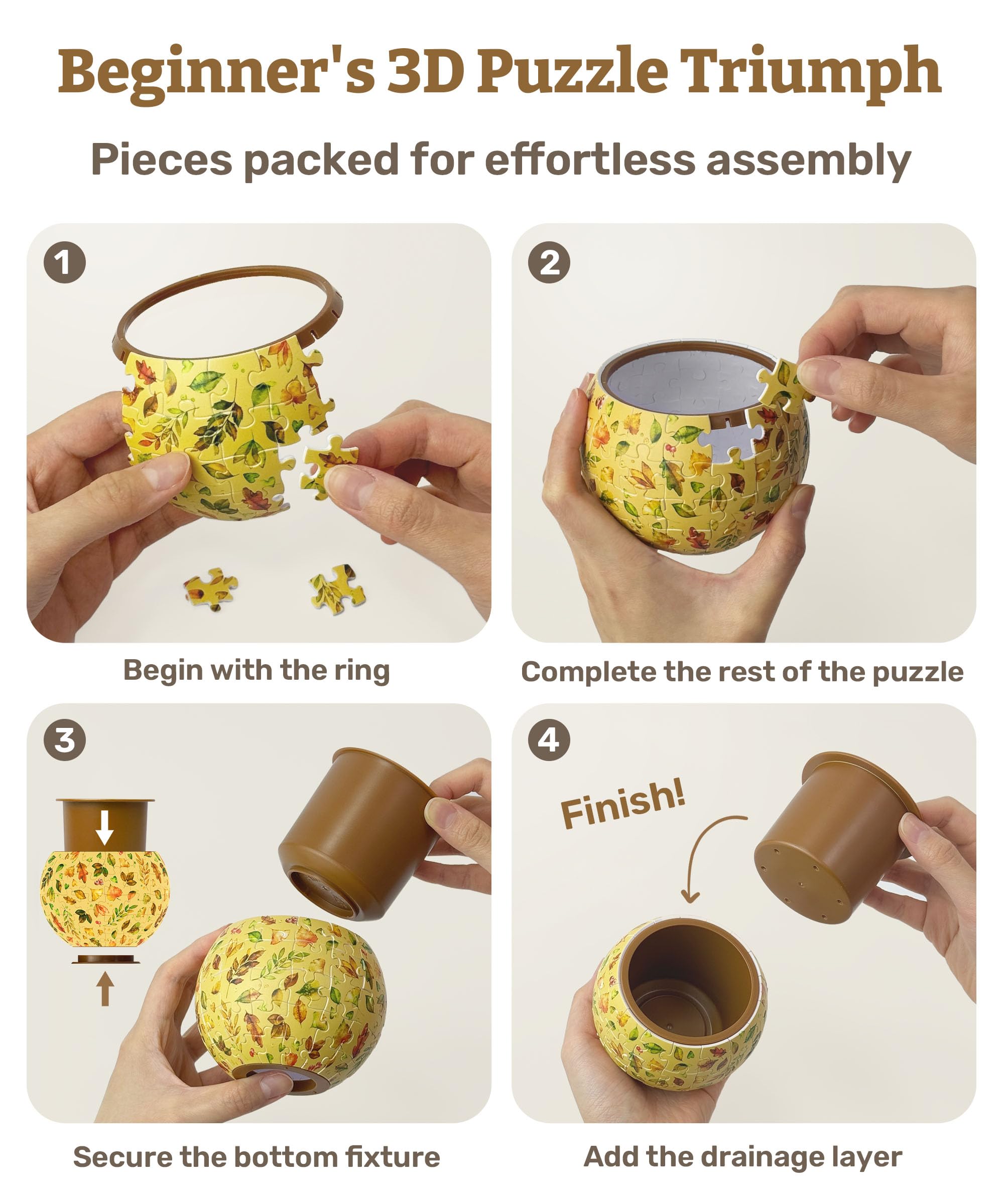 PieceRelax 3D Puzzle Planter - Singing Birds and Flowers - Danish Folklore Style, for Mom, Home Decor Flower Pots for Indoor Cactus, Succulents Pots [K1100] - Image 7