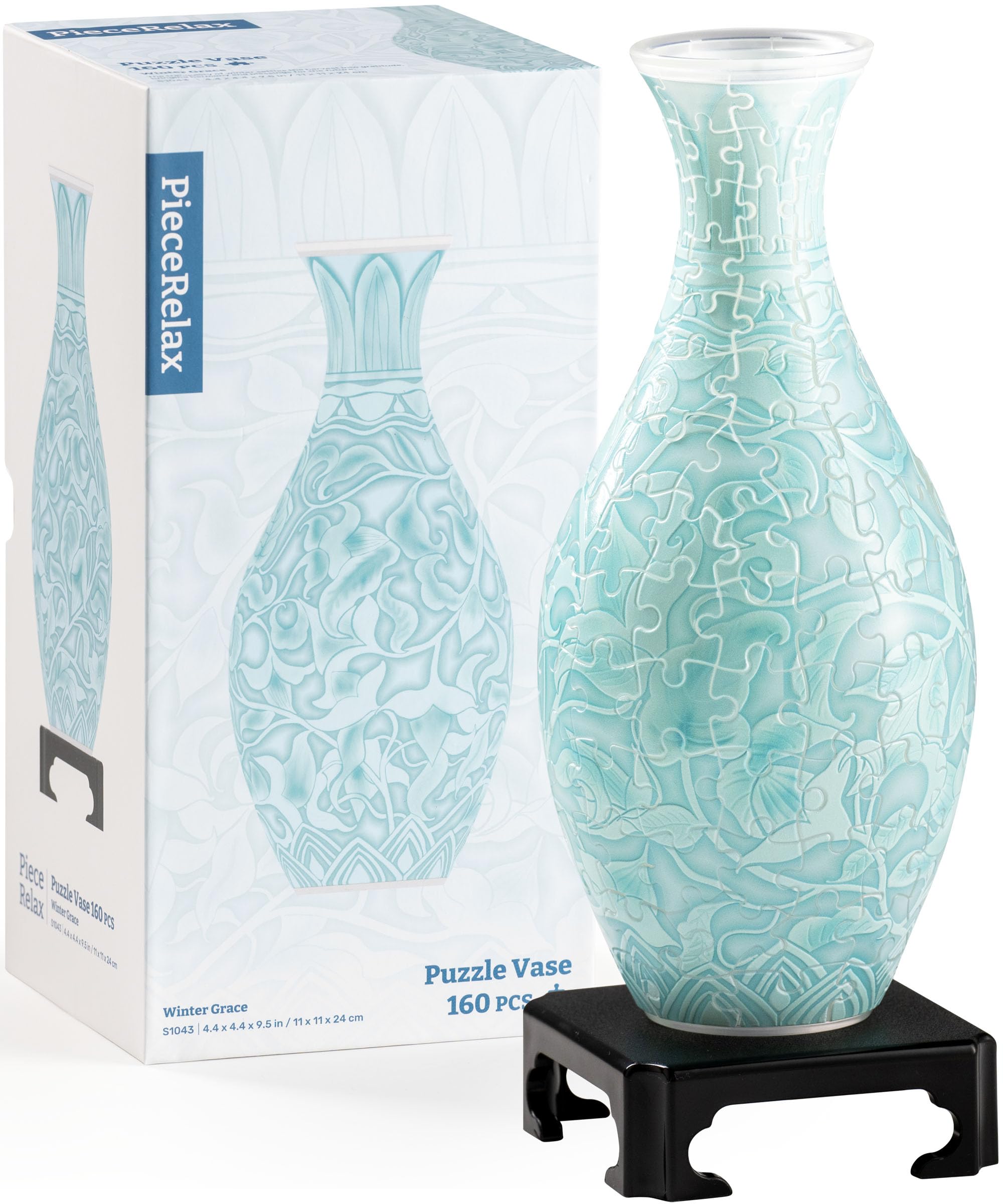 PieceRelax 3D Puzzle Vase for Adults to Flower Arrangement and Home Decoration Made By 160 Curved Plastic Puzzle Pieces - Winter Grace, for Mom [S1043]