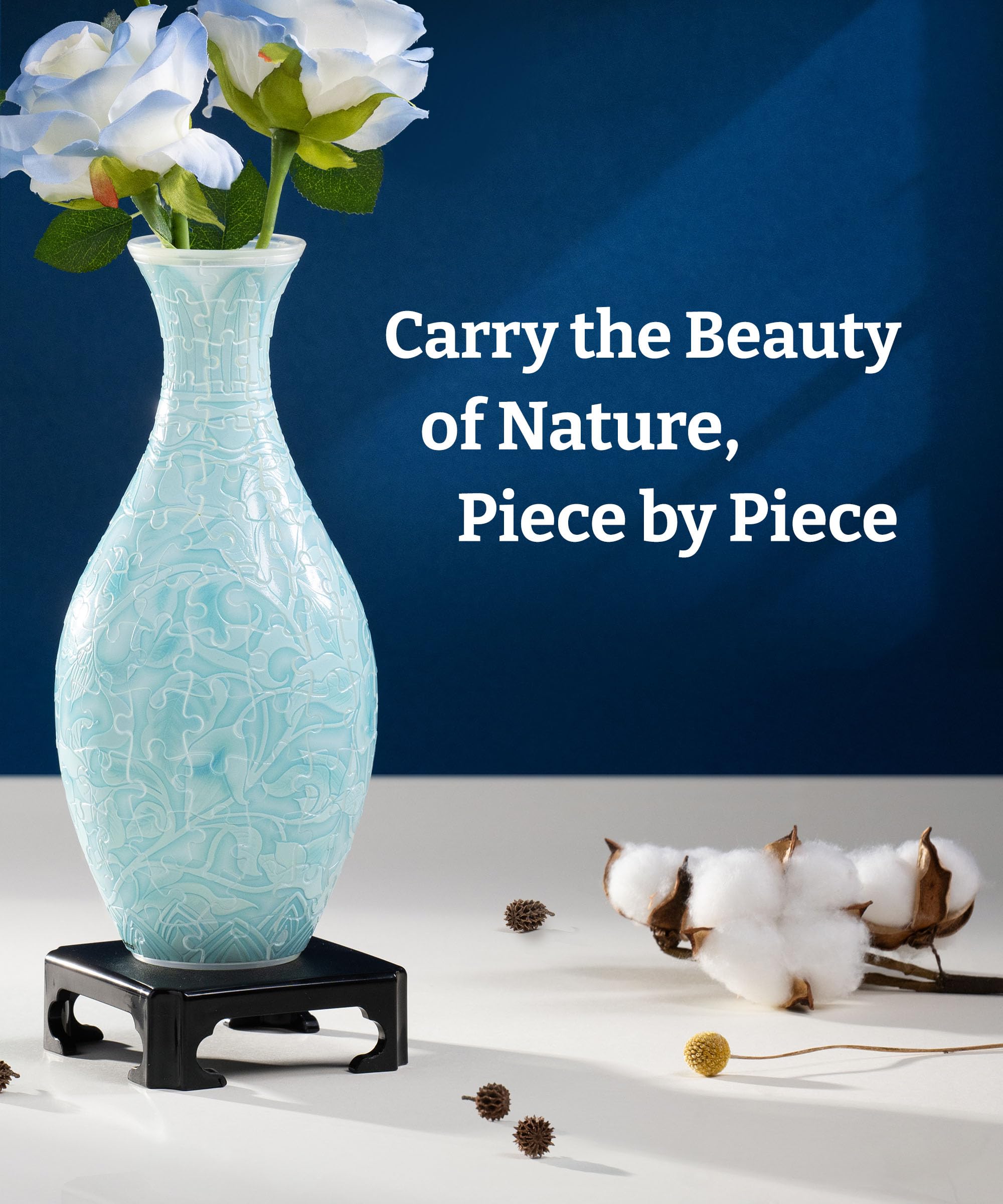 PieceRelax 3D Puzzle Vase for Adults to Flower Arrangement and Home Decoration Made By 160 Curved Plastic Puzzle Pieces - Winter Grace, for Mom [S1043] - Image 2