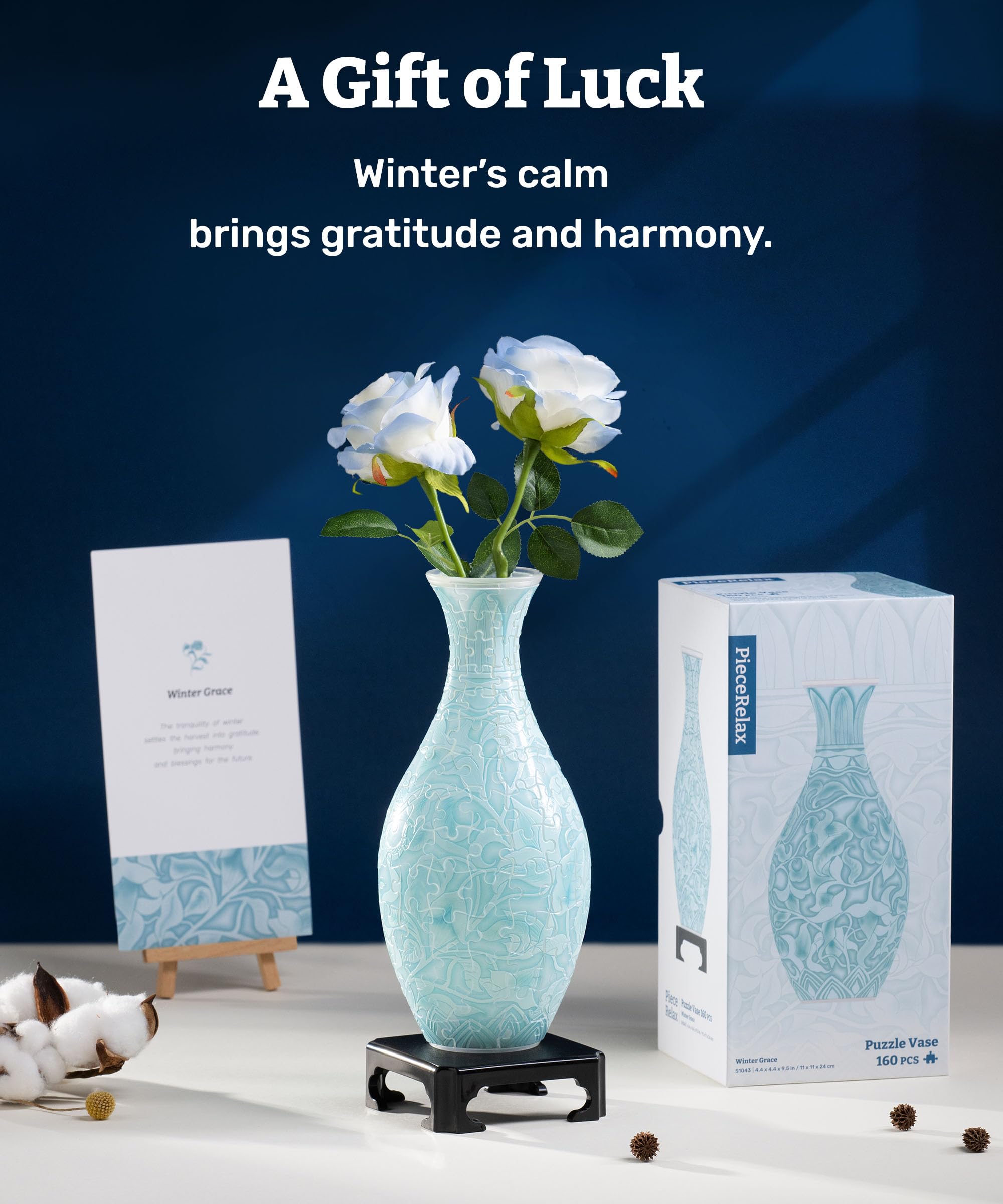 PieceRelax 3D Puzzle Vase for Adults to Flower Arrangement and Home Decoration Made By 160 Curved Plastic Puzzle Pieces - Winter Grace, for Mom [S1043] - Image 3