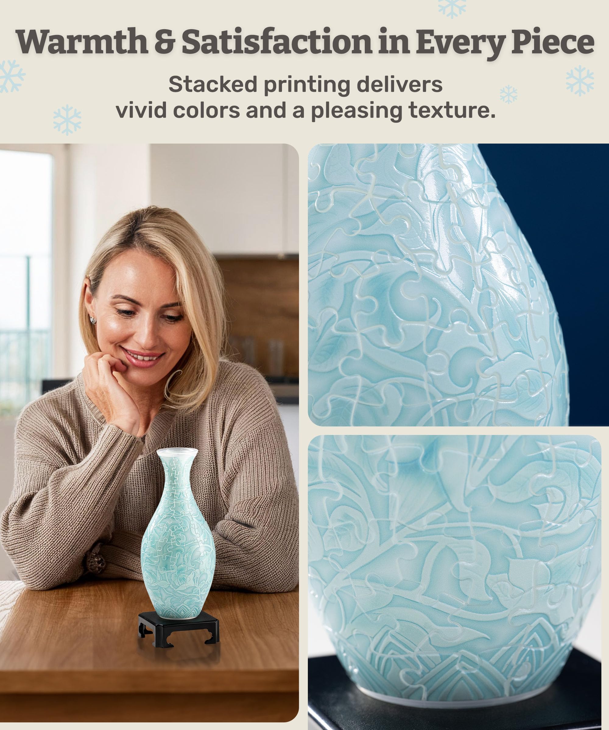 PieceRelax 3D Puzzle Vase for Adults to Flower Arrangement and Home Decoration Made By 160 Curved Plastic Puzzle Pieces - Winter Grace, for Mom [S1043] - Image 4