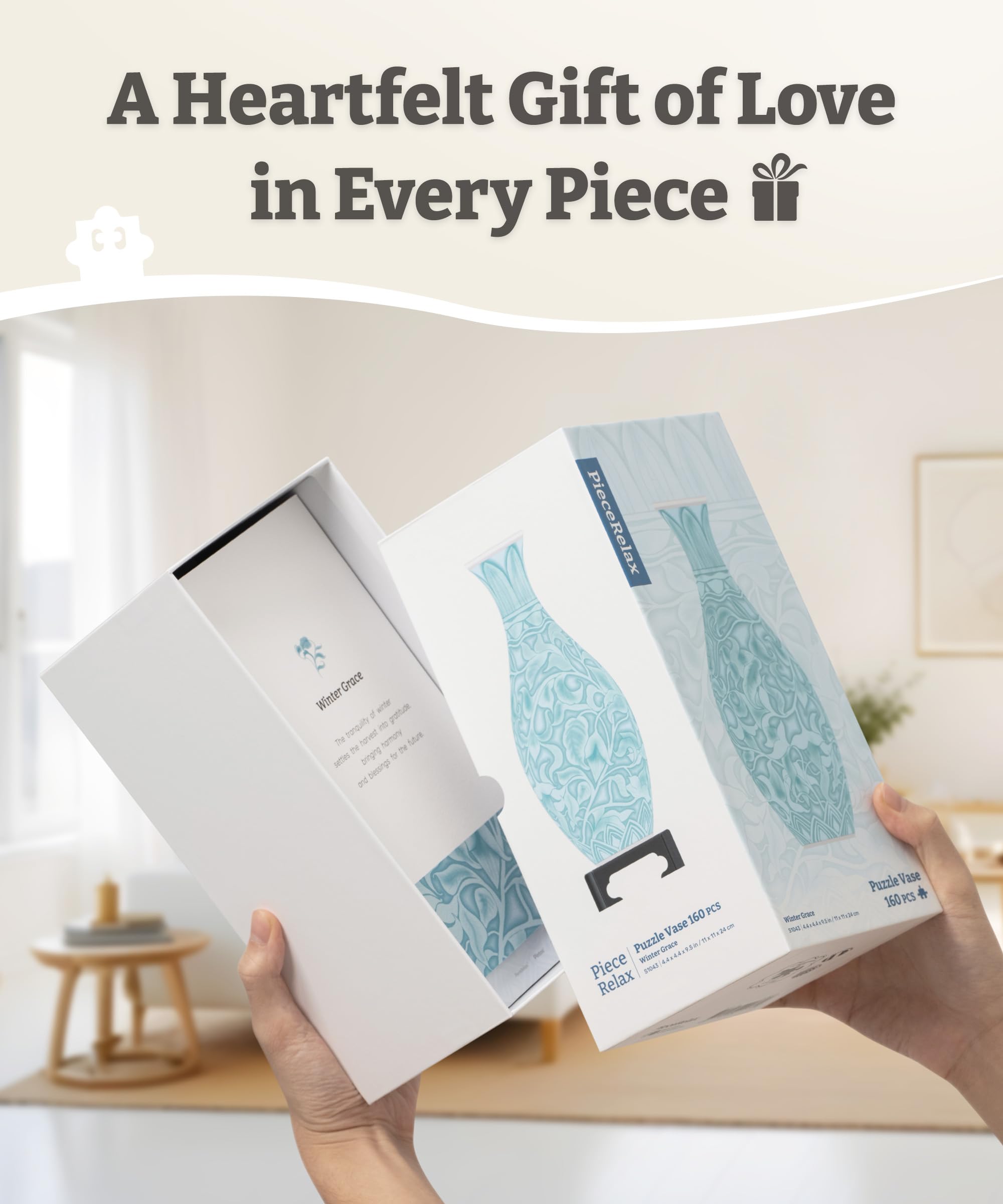 PieceRelax 3D Puzzle Vase for Adults to Flower Arrangement and Home Decoration Made By 160 Curved Plastic Puzzle Pieces - Winter Grace, for Mom [S1043] - Image 9
