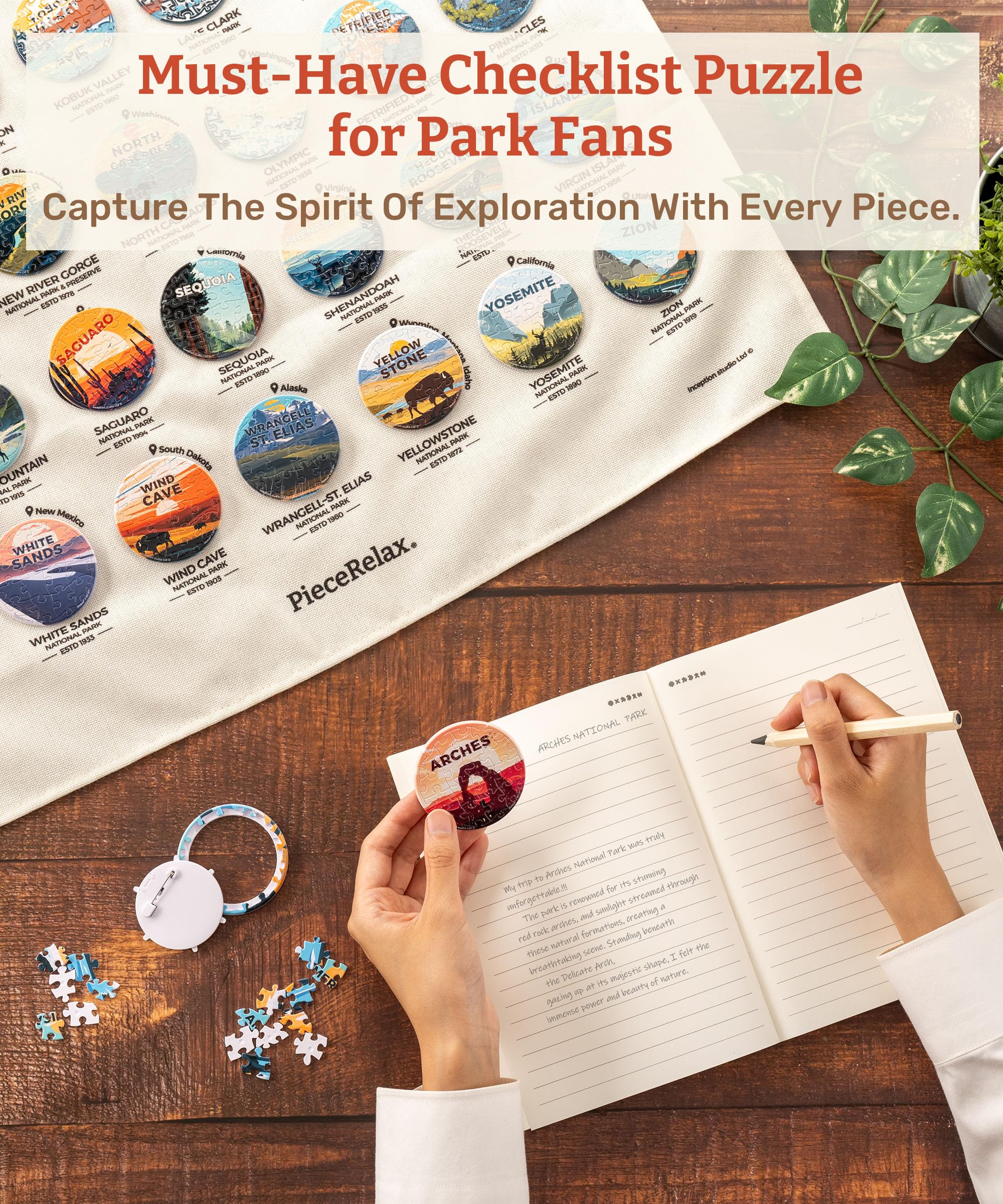 PieceRelax 63-Pack Puzzle Badges 1008 Pieces for Adults - Studio Inception - US National Park - Unique Gift & Home Décor with Plastic Jigsaw Puzzle, Includes Hanging Canvas [BD1133] - Image 3