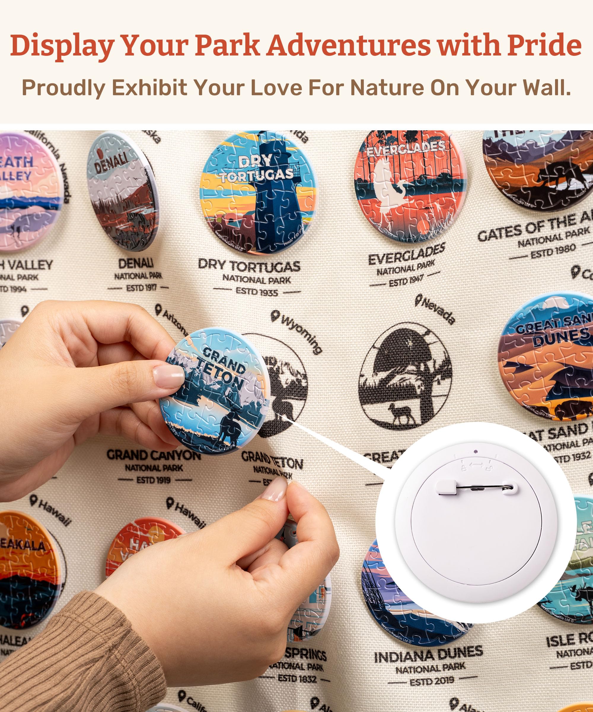 PieceRelax 63-Pack Puzzle Badges 1008 Pieces for Adults - Studio Inception - US National Park - Unique Gift & Home Décor with Plastic Jigsaw Puzzle, Includes Hanging Canvas [BD1133] - Image 4