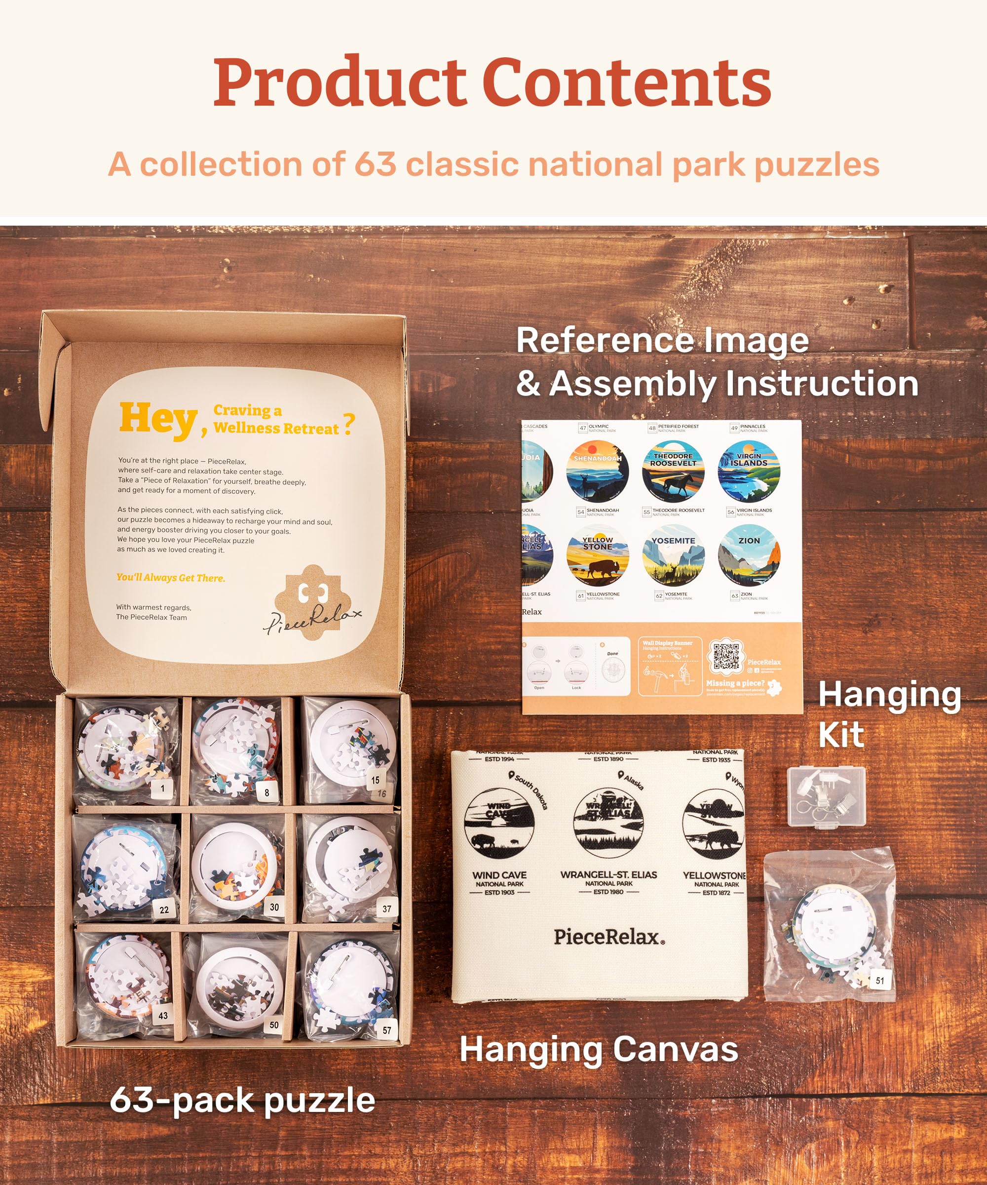 PieceRelax 63-Pack Puzzle Badges 1008 Pieces for Adults - Studio Inception - US National Park - Unique Gift & Home Décor with Plastic Jigsaw Puzzle, Includes Hanging Canvas [BD1133] - Image 7