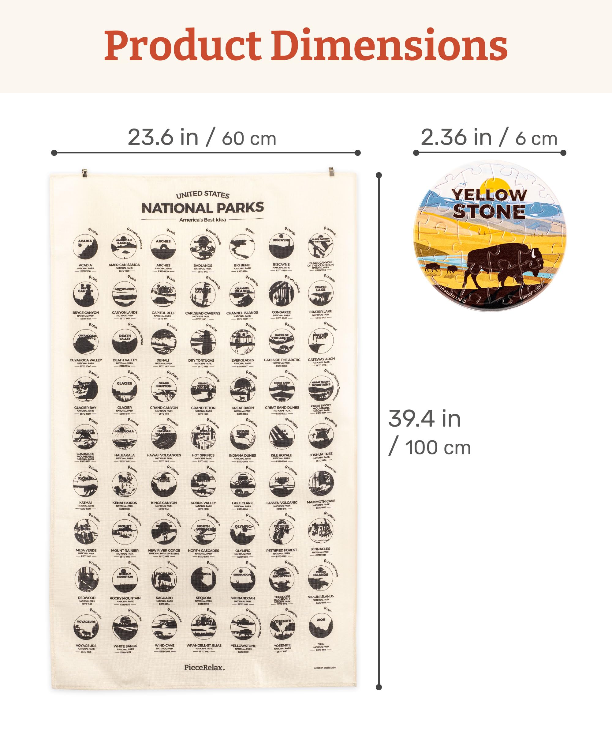 PieceRelax 63-Pack Puzzle Badges 1008 Pieces for Adults - Studio Inception - US National Park - Unique Gift & Home Décor with Plastic Jigsaw Puzzle, Includes Hanging Canvas [BD1133] - Image 8
