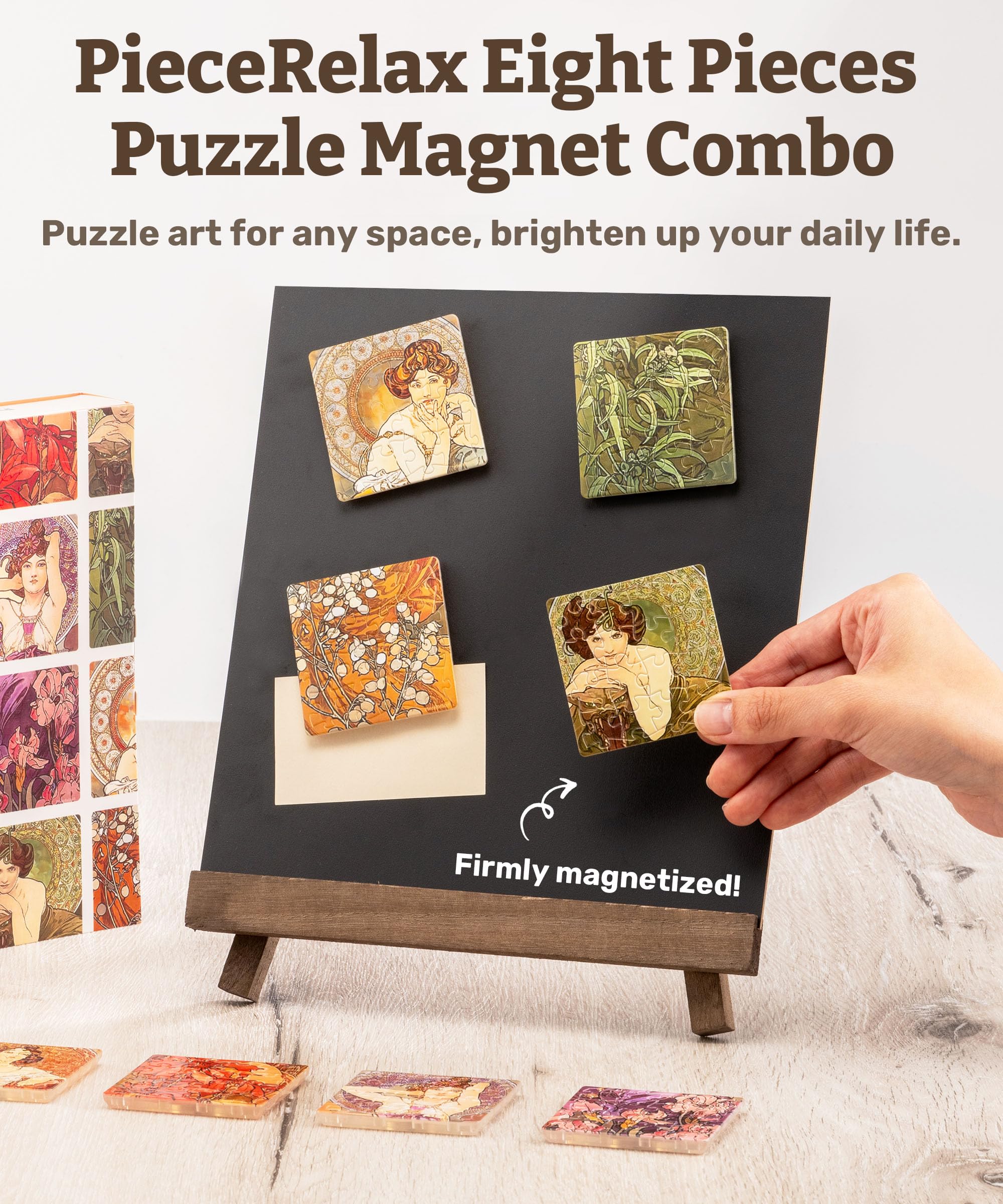 PieceRelax Magnet Puzzle for Adults 128 Pieces - Alphonse Mucha - The Precious Stones Unique Gift & Home Décor with Plastic Jigsaw Puzzle [D1599] - Image 2