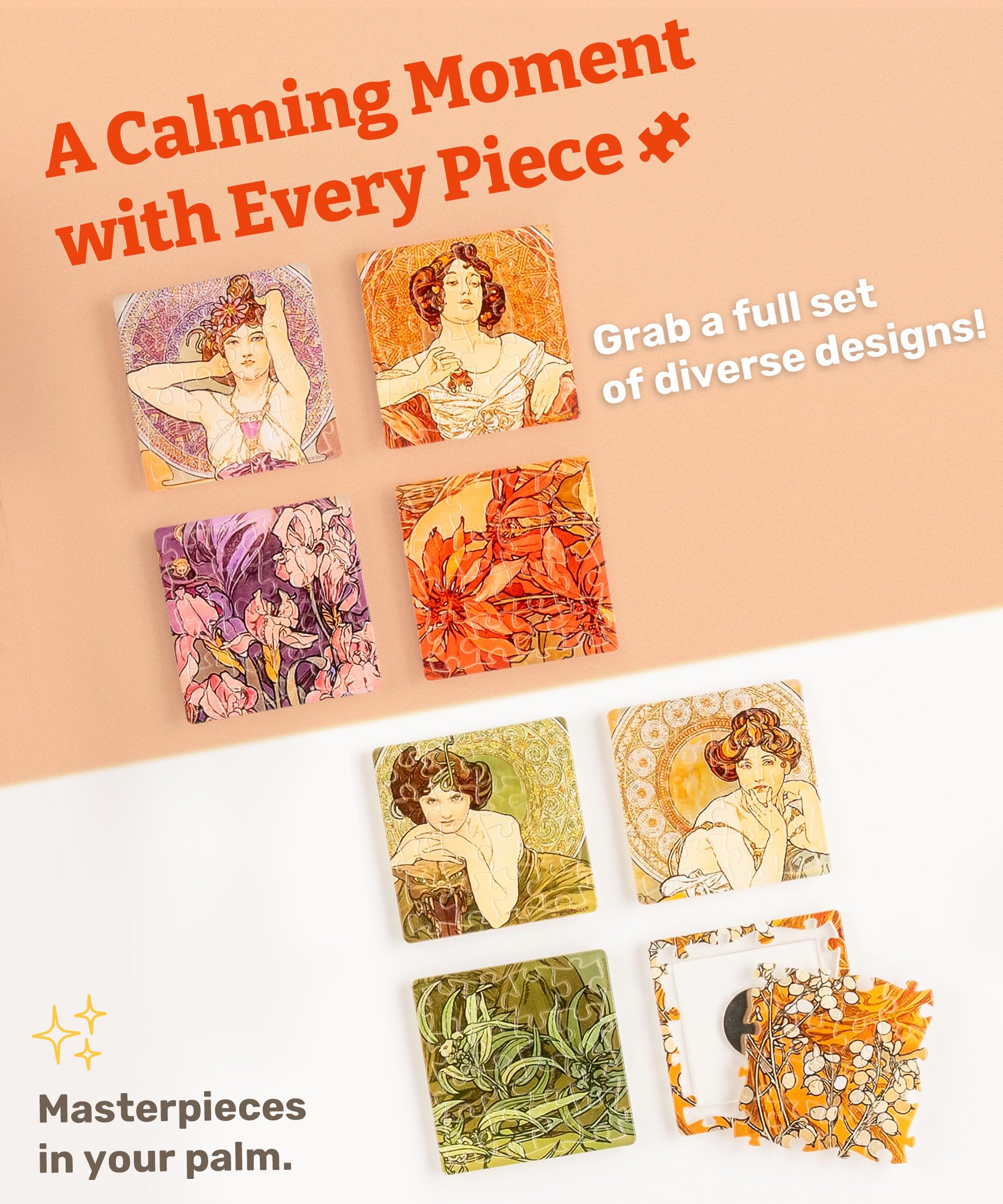 PieceRelax Magnet Puzzle for Adults 128 Pieces - Alphonse Mucha - The Precious Stones Unique Gift & Home Décor with Plastic Jigsaw Puzzle [D1599] - Image 3