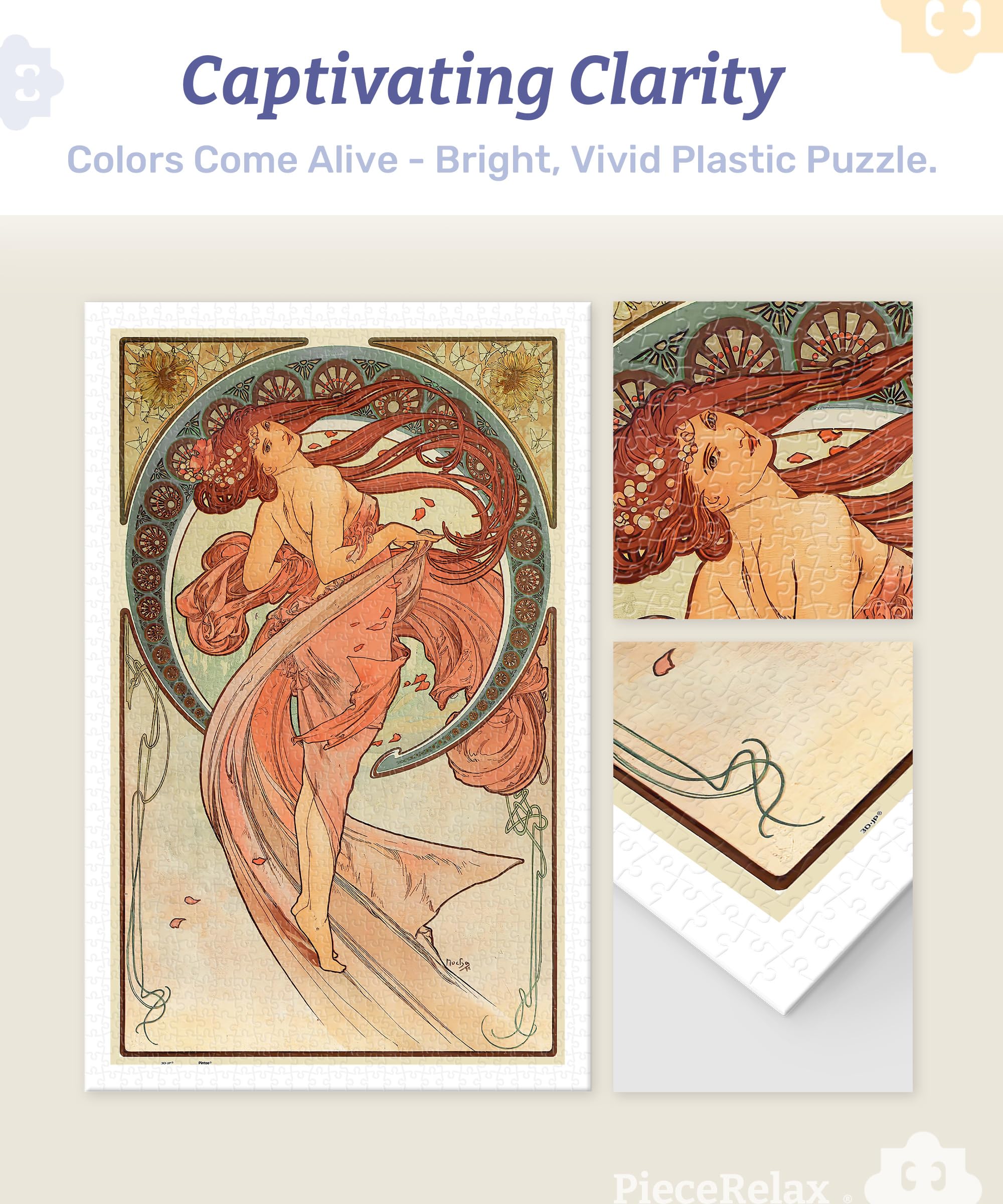 PieceRelax Plastic Jigsaw Puzzles for Adults 1000 Pieces - Alphonse Mucha - The Arts - Dance Most Satisfying Table Games and Gifts No Puzzle Mat Required [H3616] - Image 3