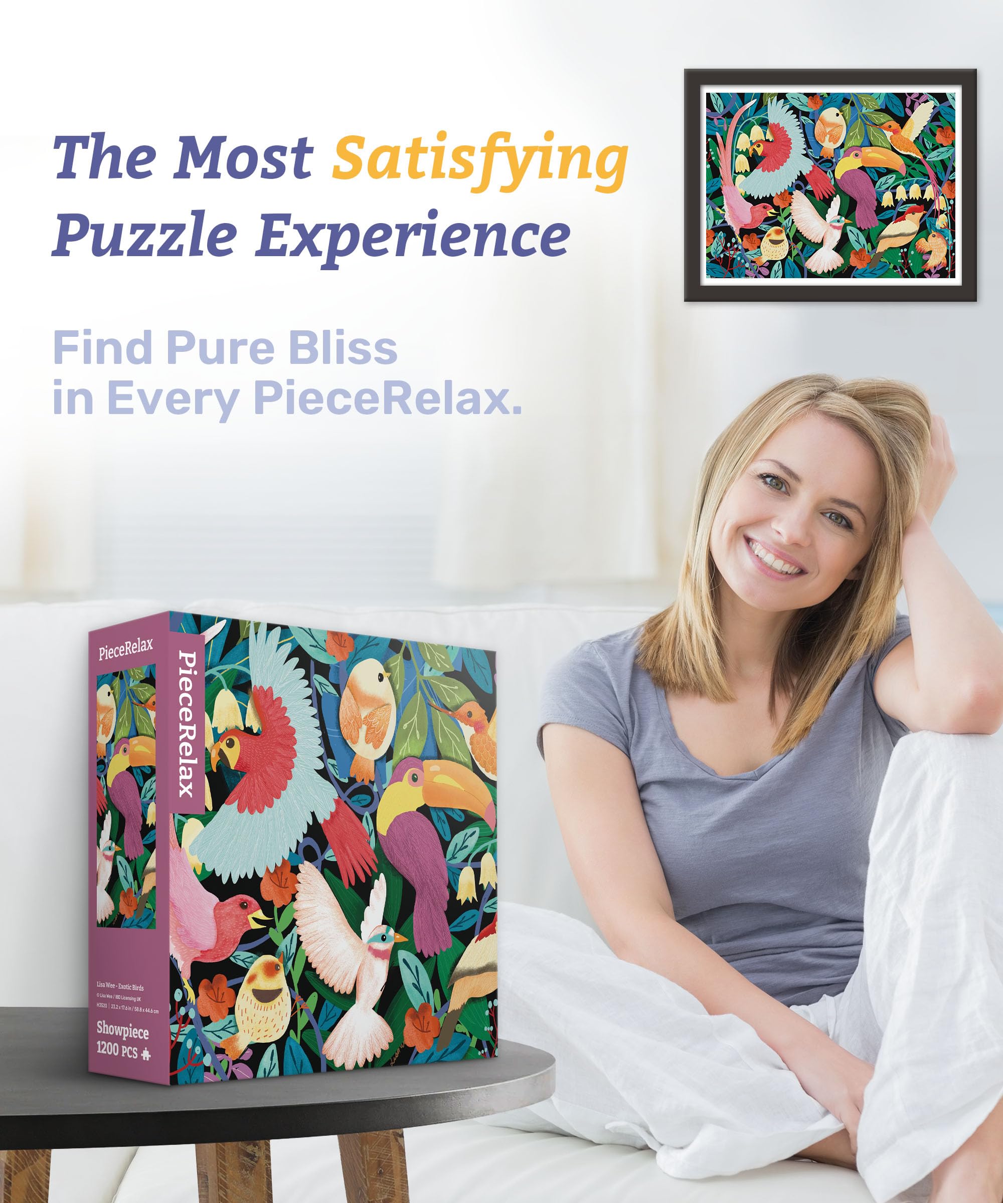 PieceRelax Plastic Jigsaw Puzzles for Adults 1200 Pieces - Lisa Wee - Exotic Birds Most Satisfying Table Games and Gifts No Puzzle Mat Required [H3520] - Image 2