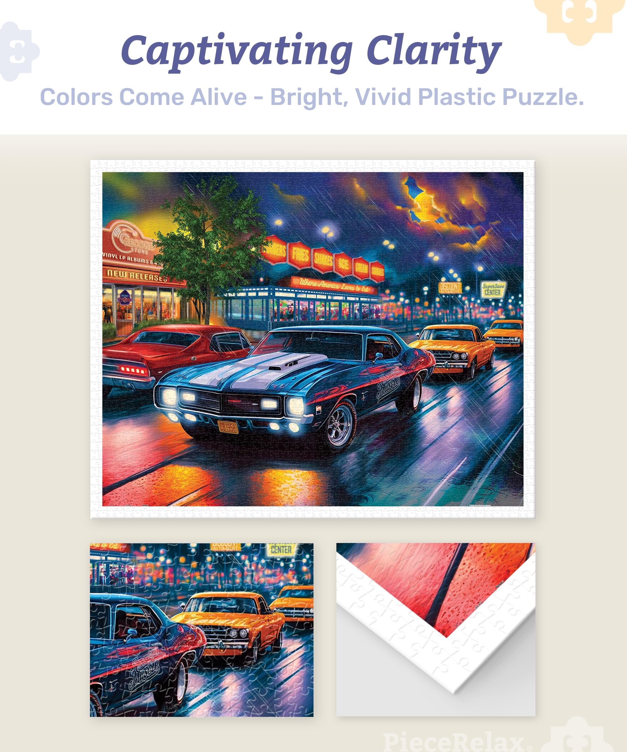 PieceRelax Plastic Jigsaw Puzzles for Adults 2000 Pieces Bigelow Illustrations - Rain on The Boulevard Most Satisfying Table Games and Gifts No Puzzle Mat Required [H3443] - Image 3