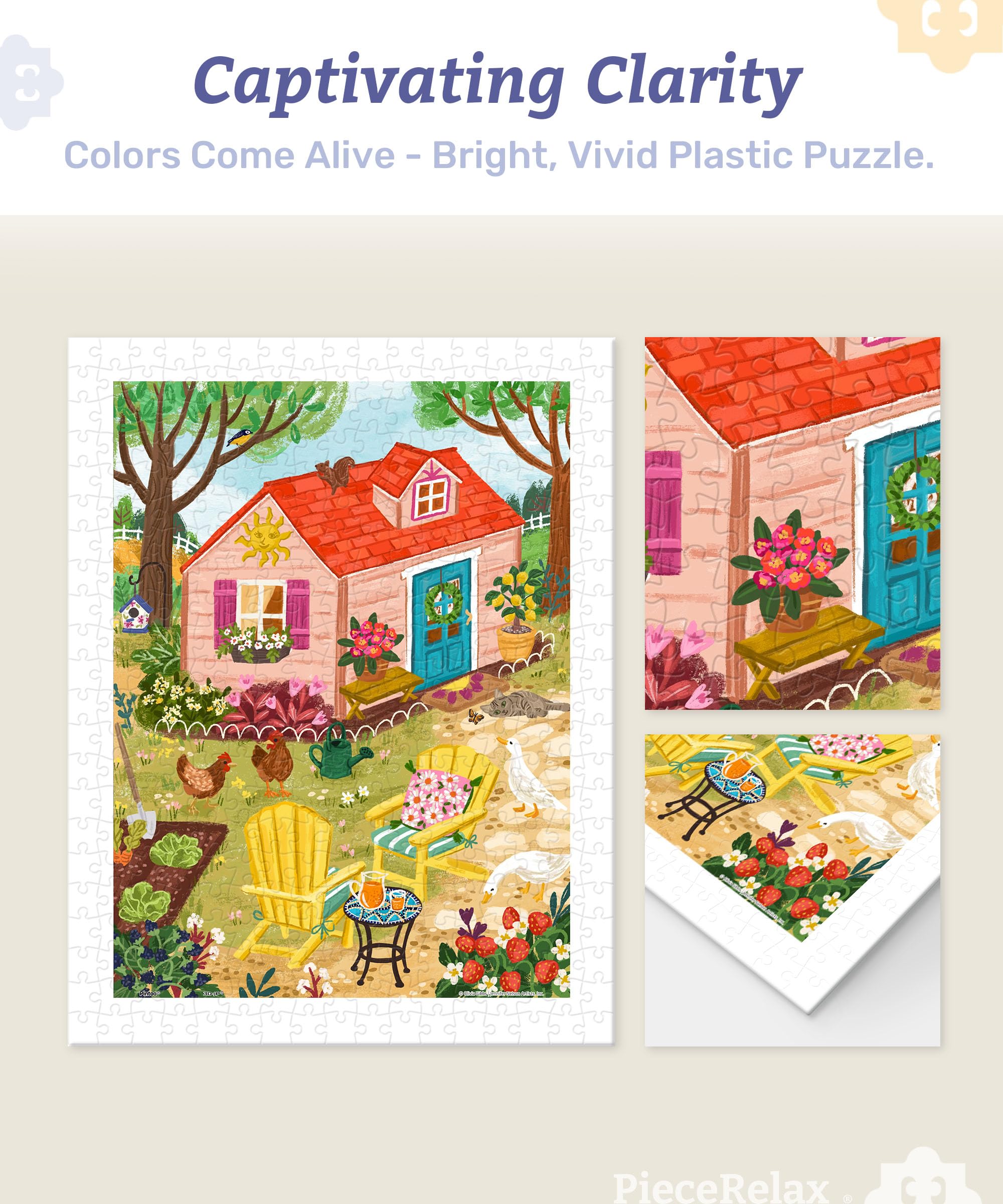 PieceRelax Plastic Jigsaw Puzzles for Adults 300 Pieces - Olivia Gibbs - Whimsy Garden House Most Satisfying Table Games and Gifts No Puzzle Mat Required [H3639] - Image 3