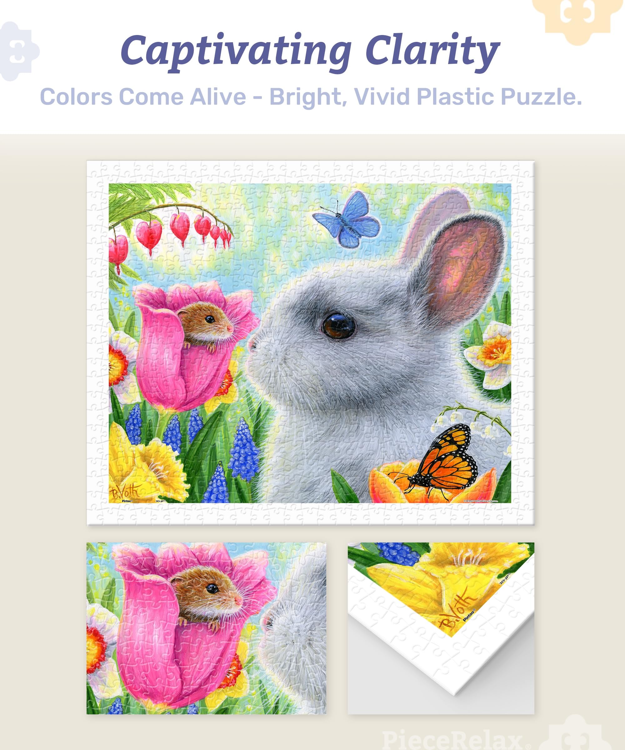PieceRelax Plastic Jigsaw Puzzles for Adults 500 Pieces Bridget Voth - Little Friend in The Tulips Most Satisfying Table Games and Gifts No Puzzle Mat Required [H3444] - Image 3