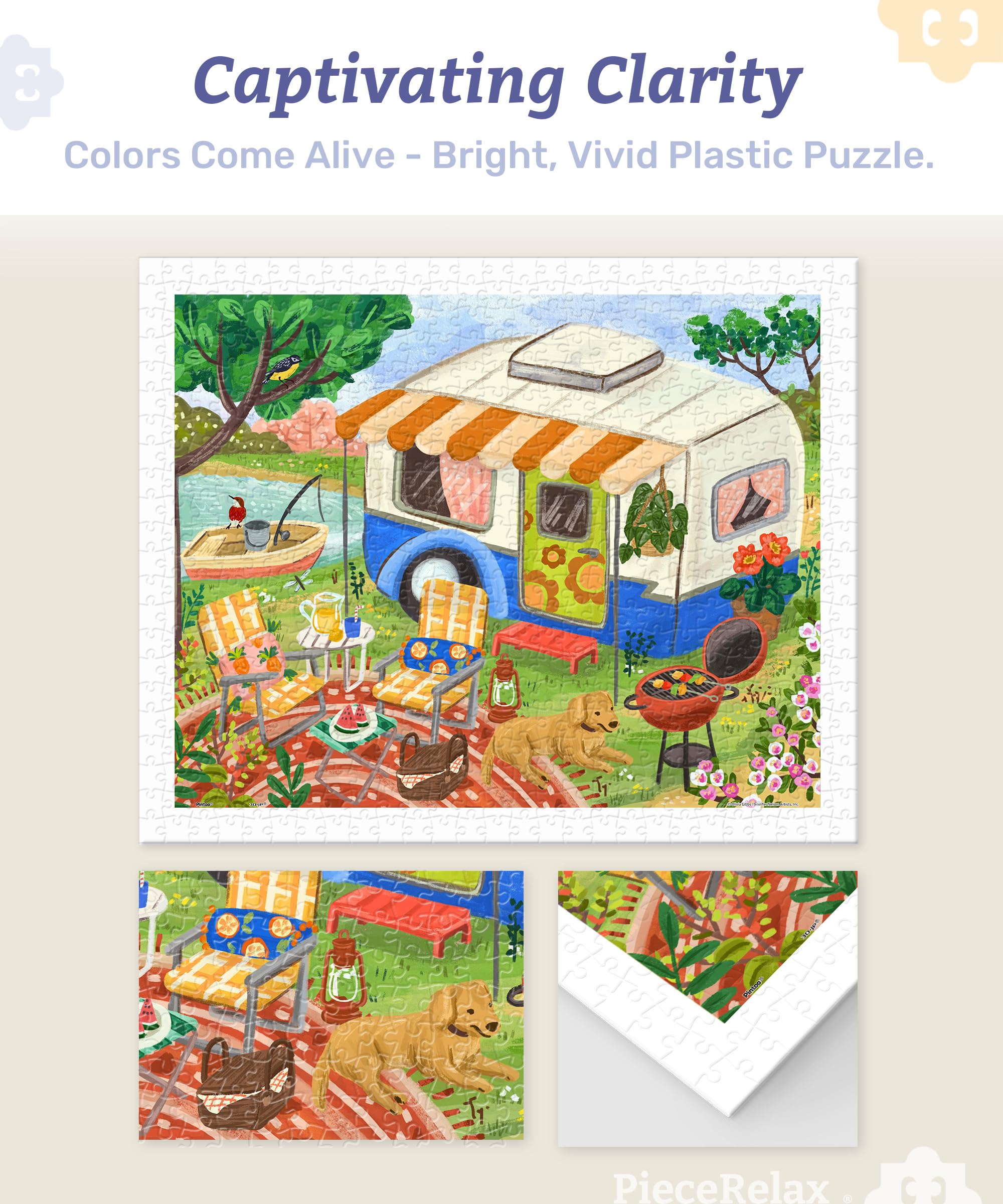 PieceRelax Plastic Jigsaw Puzzles for Adults 500 Pieces - Olivia Gibbs - Campervan Camping Day Most Satisfying Table Games and Gifts No Puzzle Mat Required [H3640] - Image 3