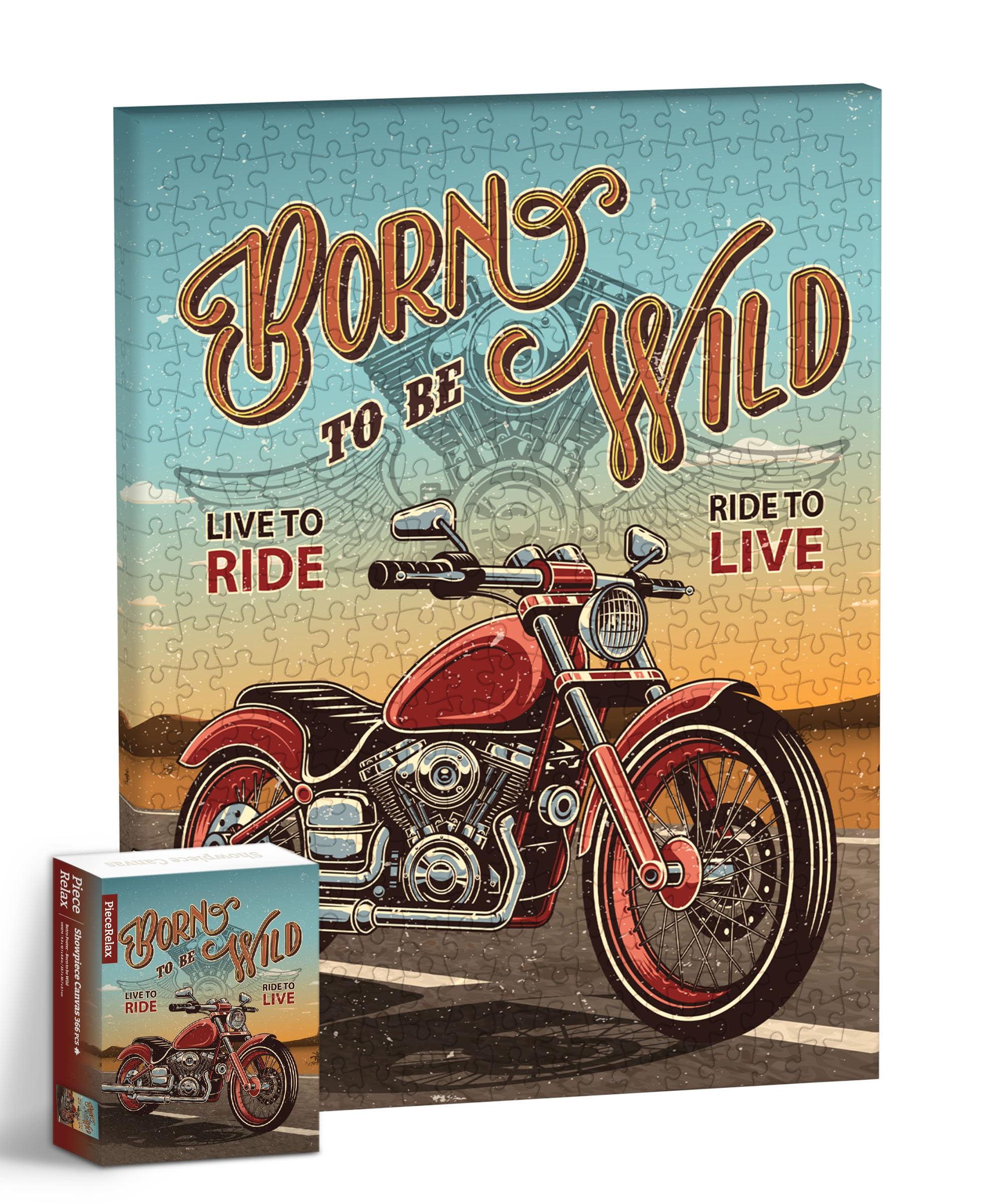 PieceRelax Puzzle Canvas Wall Art 366 Plastic Pieces for Adults - Retro Poster - Born to be Wild - Unique Gift & Home Décor with Jigsaw Puzzle Artwork for Living Room Bedroom [HN1274]