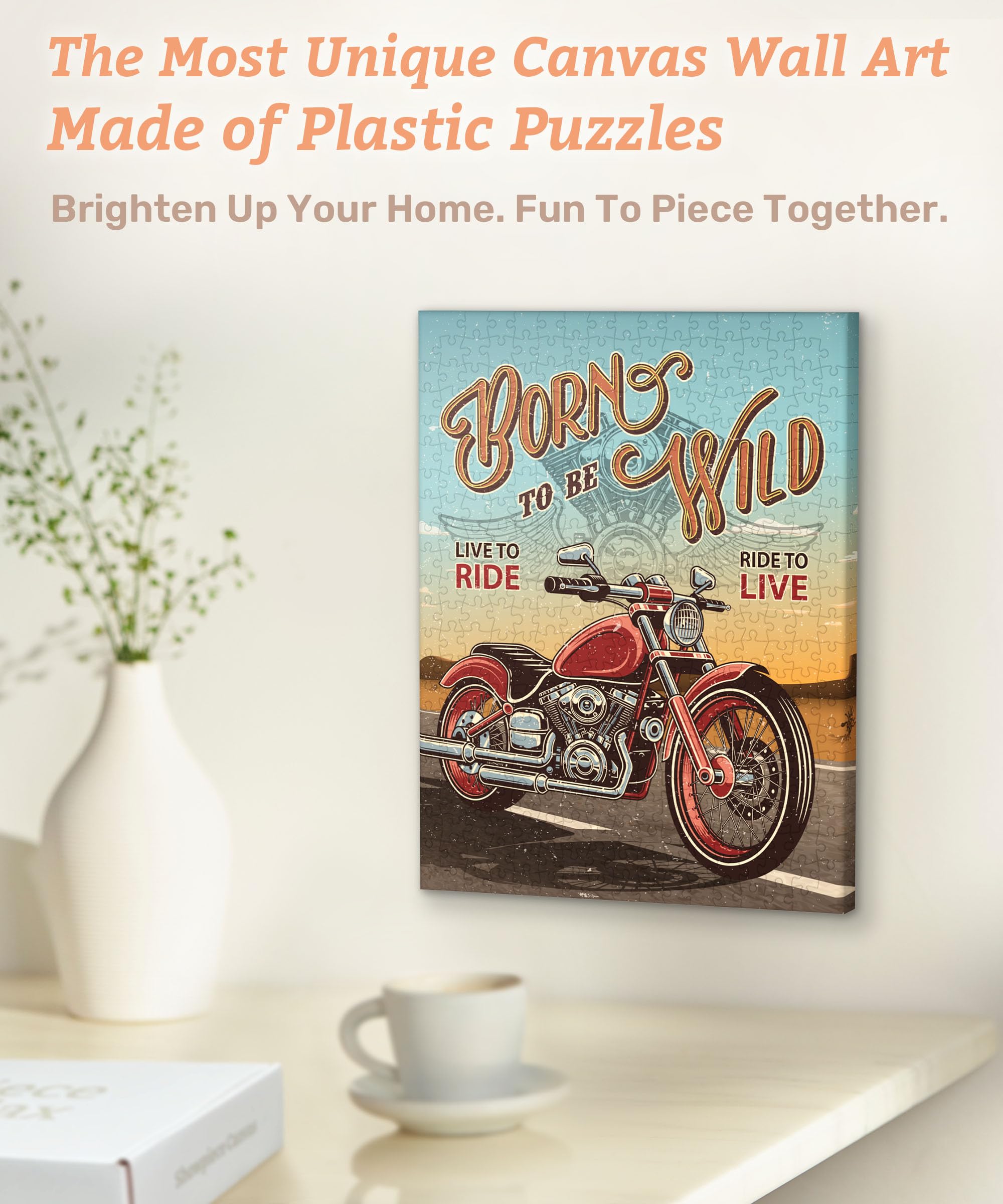 PieceRelax Puzzle Canvas Wall Art 366 Plastic Pieces for Adults - Retro Poster - Born to be Wild - Unique Gift & Home Décor with Jigsaw Puzzle Artwork for Living Room Bedroom [HN1274] - Image 2