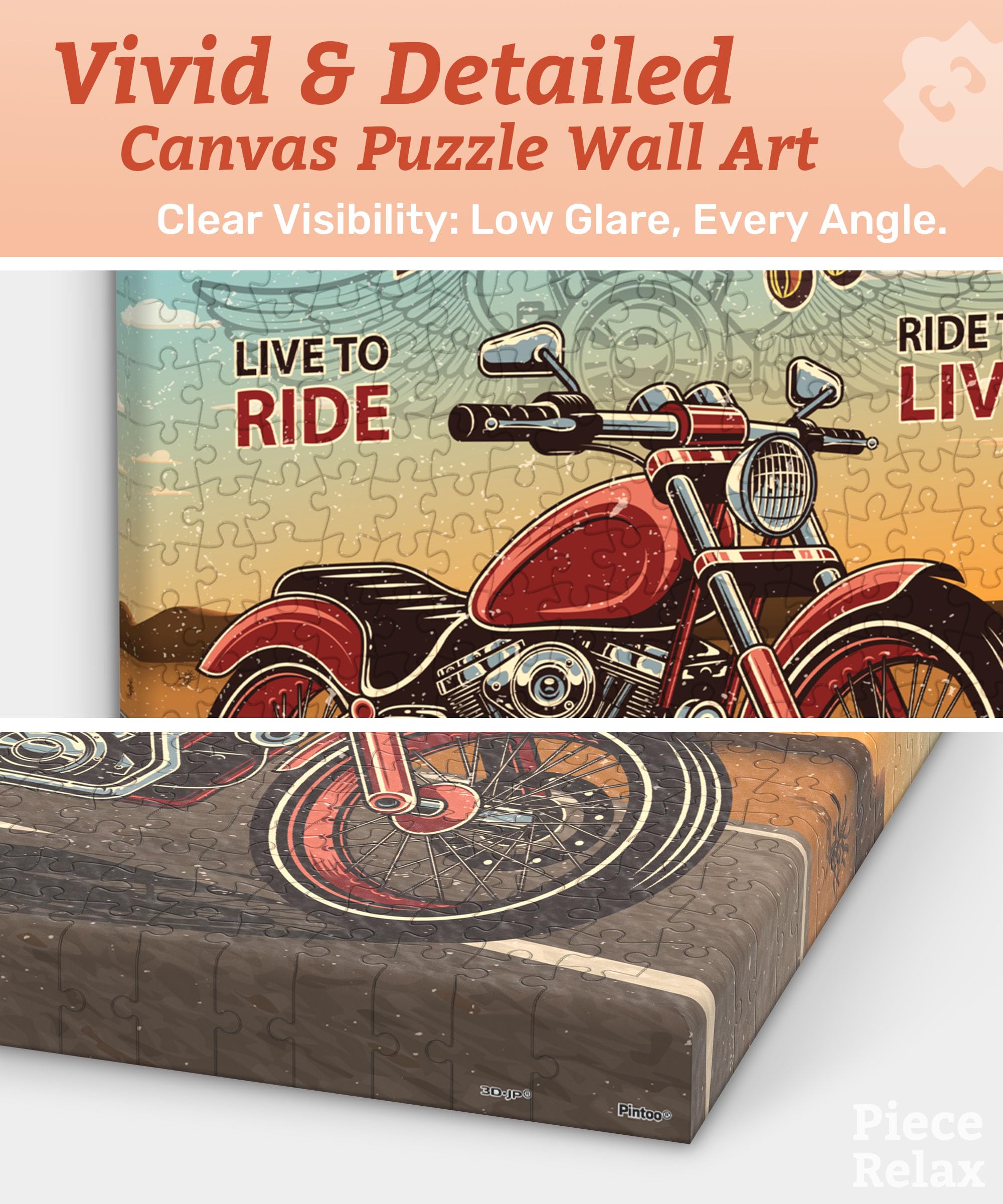 PieceRelax Puzzle Canvas Wall Art 366 Plastic Pieces for Adults - Retro Poster - Born to be Wild - Unique Gift & Home Décor with Jigsaw Puzzle Artwork for Living Room Bedroom [HN1274] - Image 3