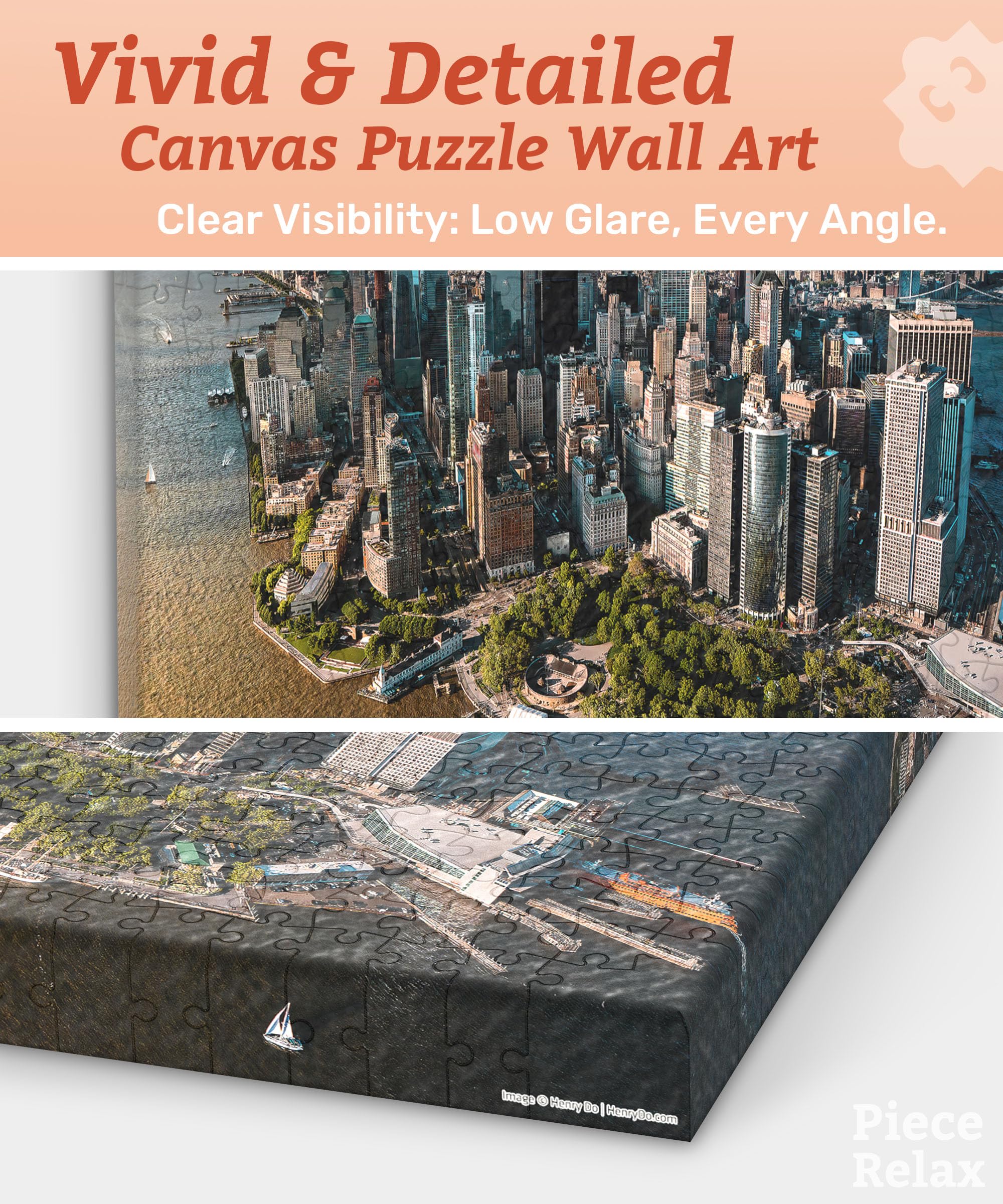 PieceRelax Puzzle Canvas Wall Art 366 Plastic Pieces for Adults - Henry Do - Aerial Photography - New York City, USA - Unique Gift & Home Décor with Jigsaw Puzzle Artwork [HN1308] - Image 3
