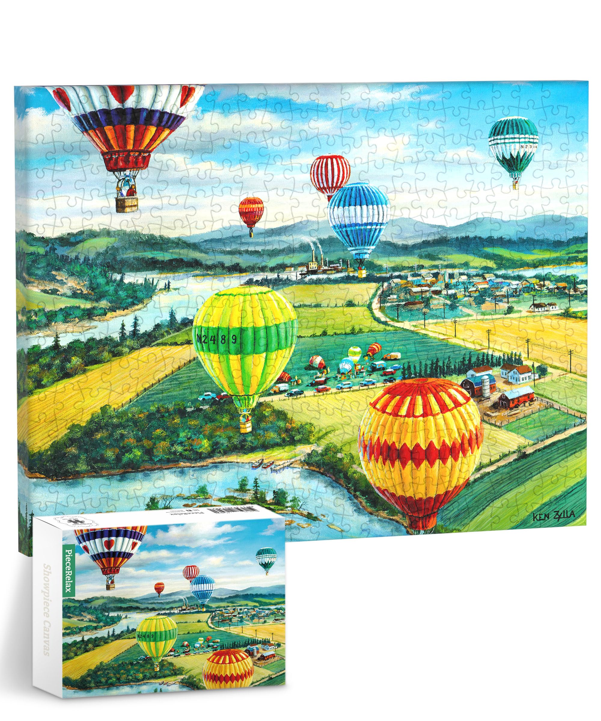 PieceRelax Puzzle Canvas Wall Art 366 Plastic Pieces for Adults - Ken Zylla - Ballooners Rally - Unique Gift & Home Décor with Jigsaw Puzzle Artwork for Living Room Bedroom [HN1299]