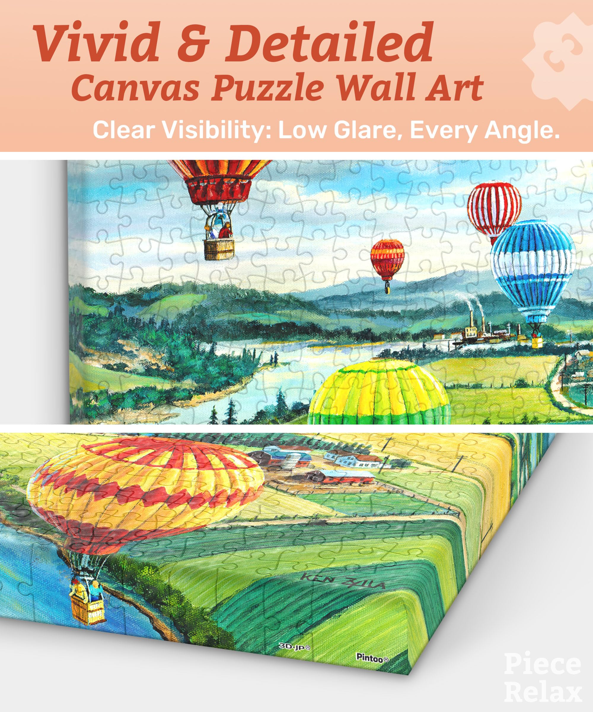 PieceRelax Puzzle Canvas Wall Art 366 Plastic Pieces for Adults - Ken Zylla - Ballooners Rally - Unique Gift & Home Décor with Jigsaw Puzzle Artwork for Living Room Bedroom [HN1299] - Image 3