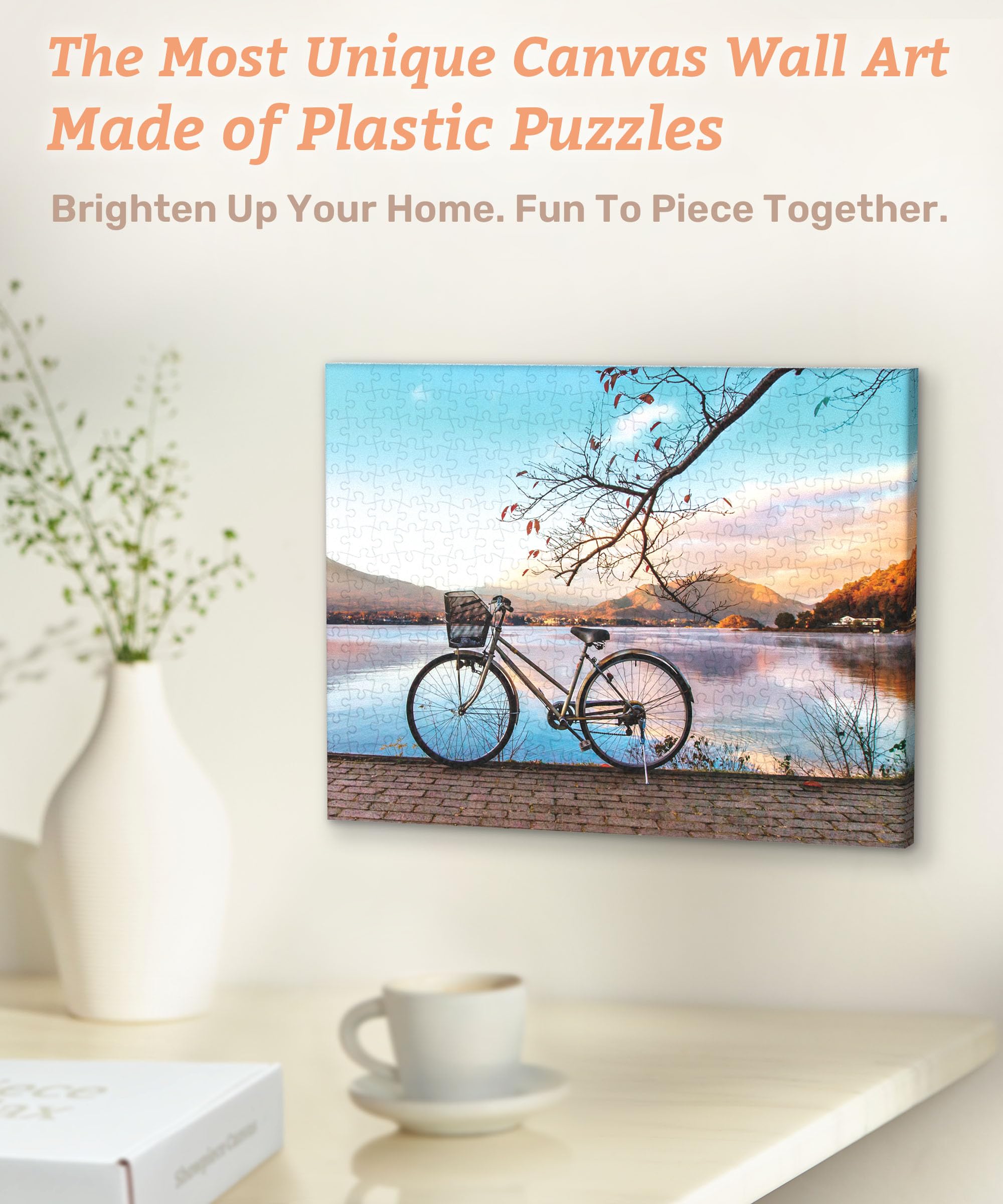 PieceRelax Puzzle Canvas Wall Art 366 Plastic Pieces for Adults - Away from the City - Bicycle by the Serene Lake - Unique Gift & Home Décor with Jigsaw Puzzle Artwork for Living Room Bedroom [HN1314] - Image 2