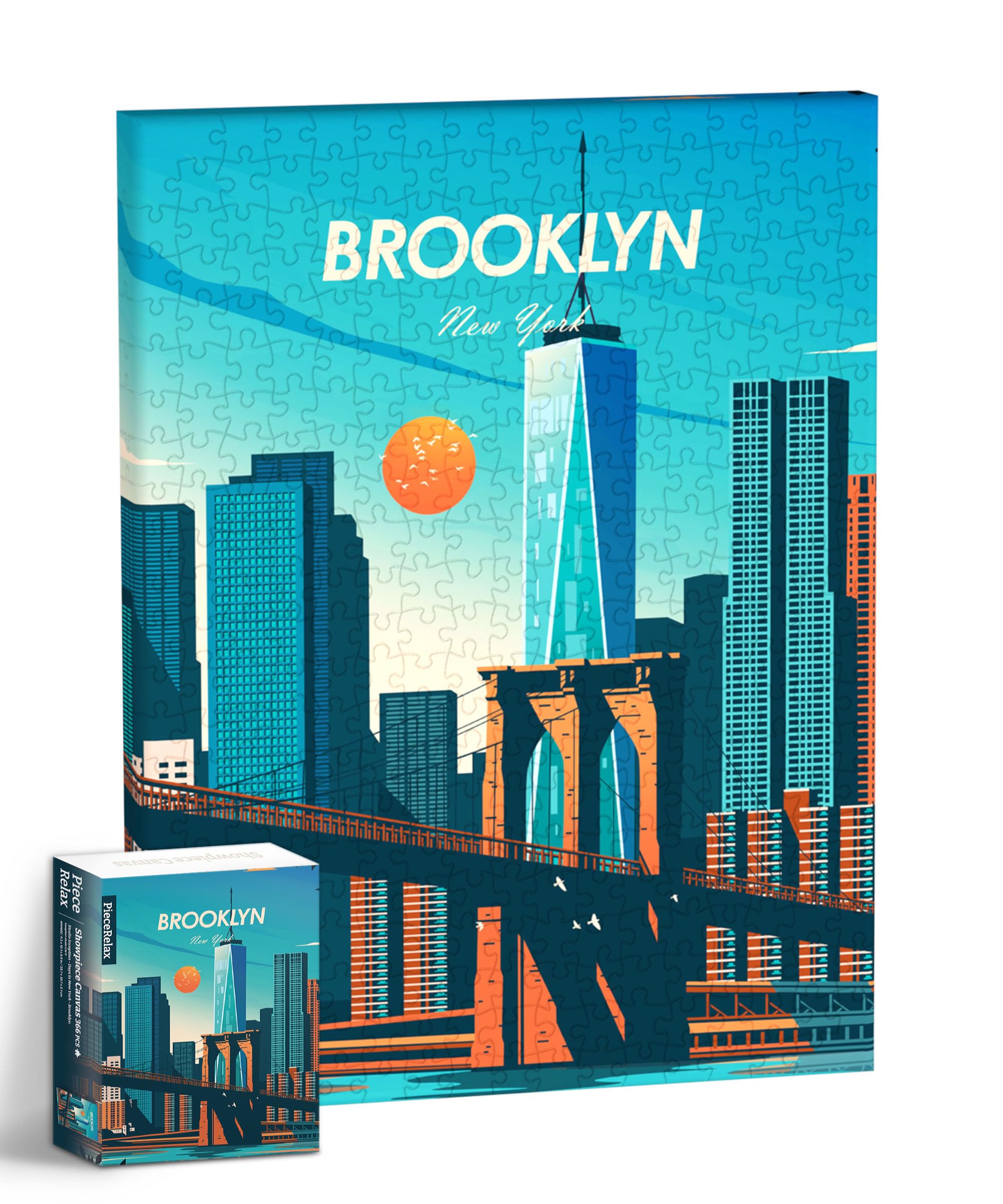 PieceRelax Puzzle Canvas Wall Art 366 Plastic Pieces for Adults - Studio Inception_Days in New York - Brooklyn - Unique Gift & Home Décor with Jigsaw Puzzle Artwork for Living Room Bedroom [HN1402]