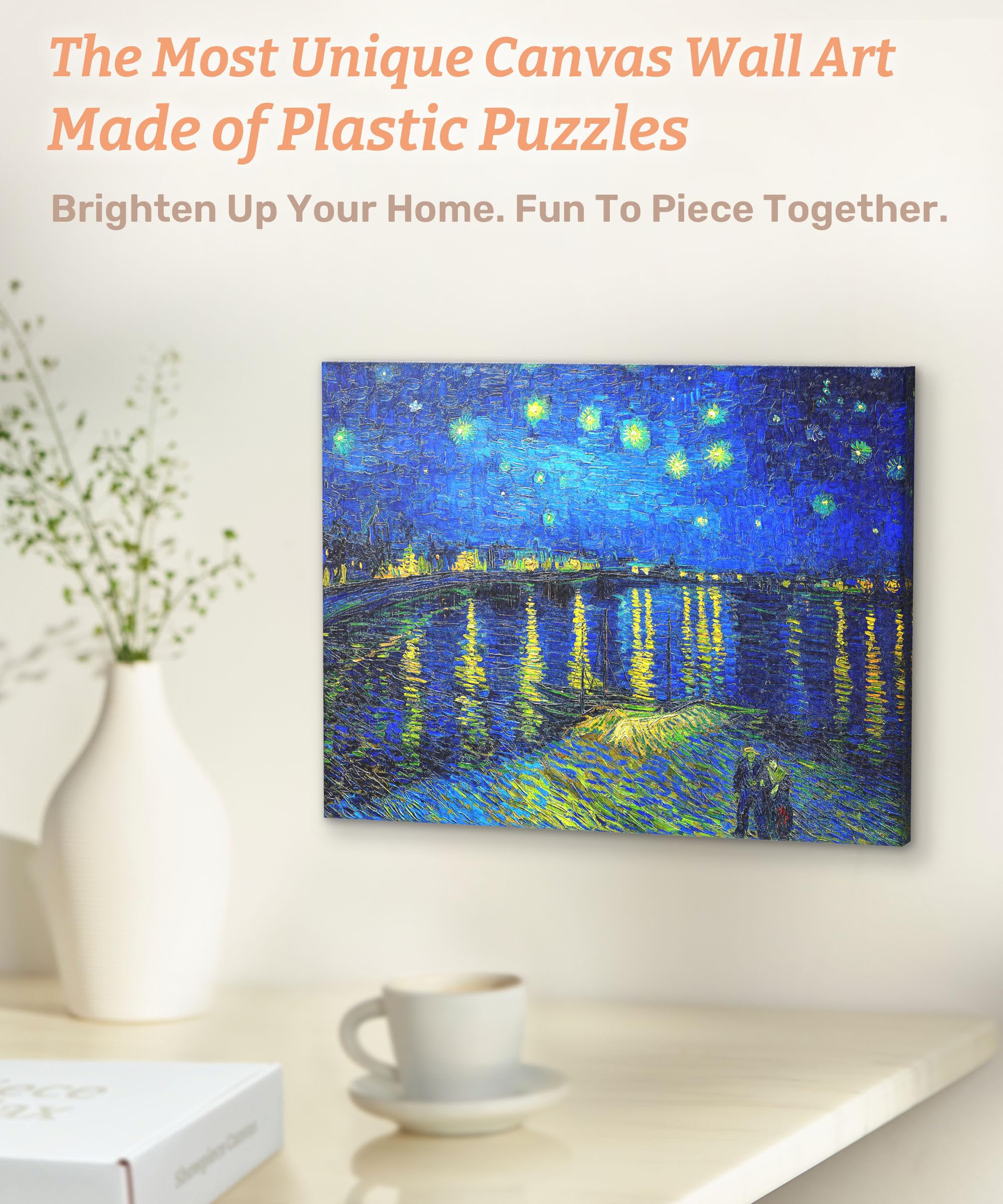 PieceRelax Puzzle Canvas Wall Art 366 Plastic Pieces for Adults - Vincent Van Gogh - Starry Night Over The Rhone - Unique Gift & Home Décor with Jigsaw Puzzle Artwork for Living Room Bedroom [HN1430] - Image 2