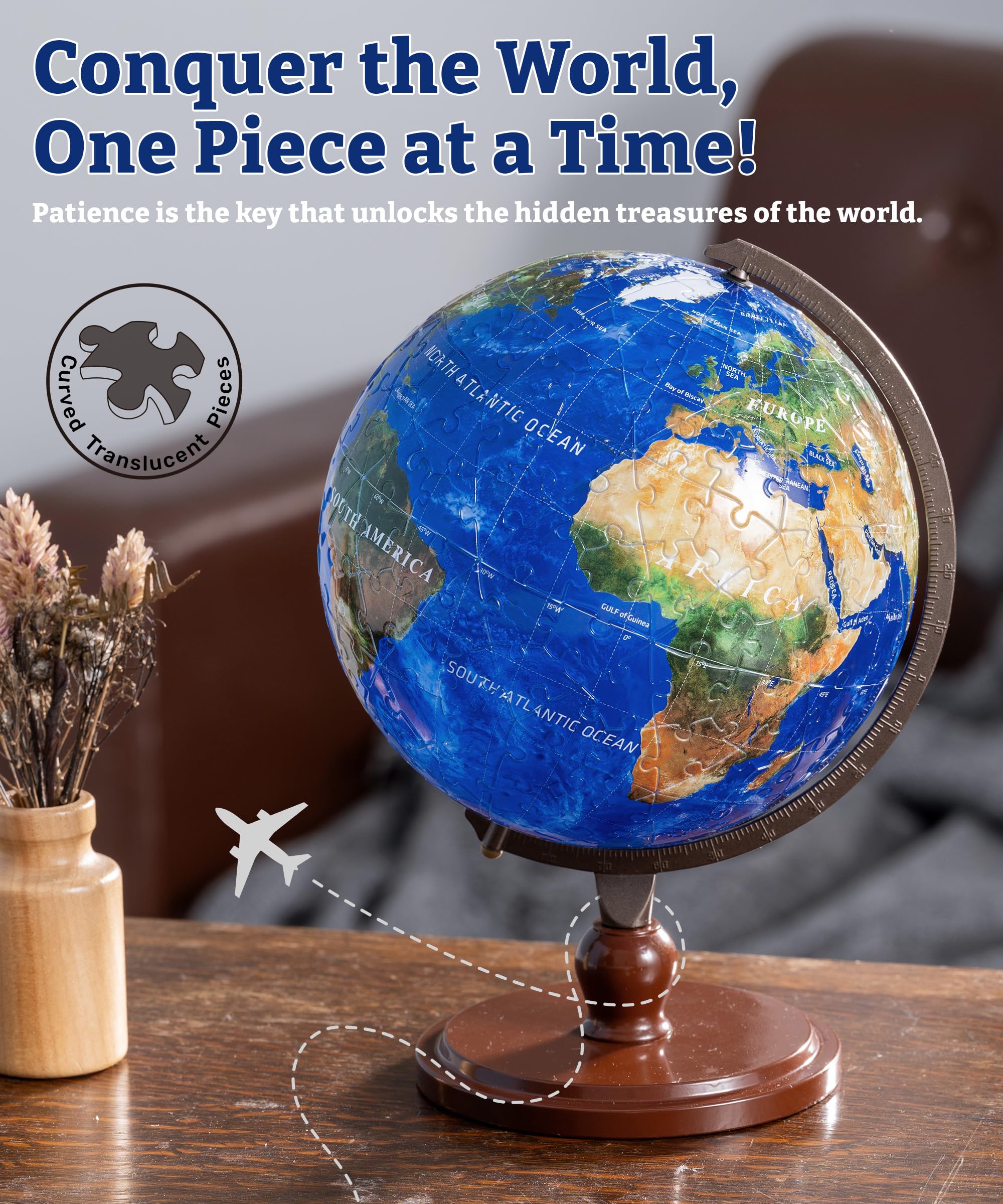 Pintoo 3-D Puzzle Globe Legendary Small 6" Earth Globe Decor with 240 Curved & Translucent Puzzle Pieces - Globes of The World for Unisex Adults, Explorers, Business, Home Decoration [A3752] - Image 2
