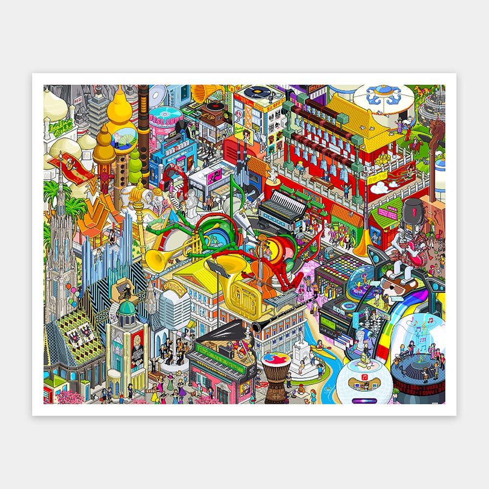 Pintoo Jigsaw Puzzle 2000 Piece for Adults - MonkiEarz - The Music City - Easy Storage Snug Interlocking Plastic Puzzles No Glue Required [H2924]