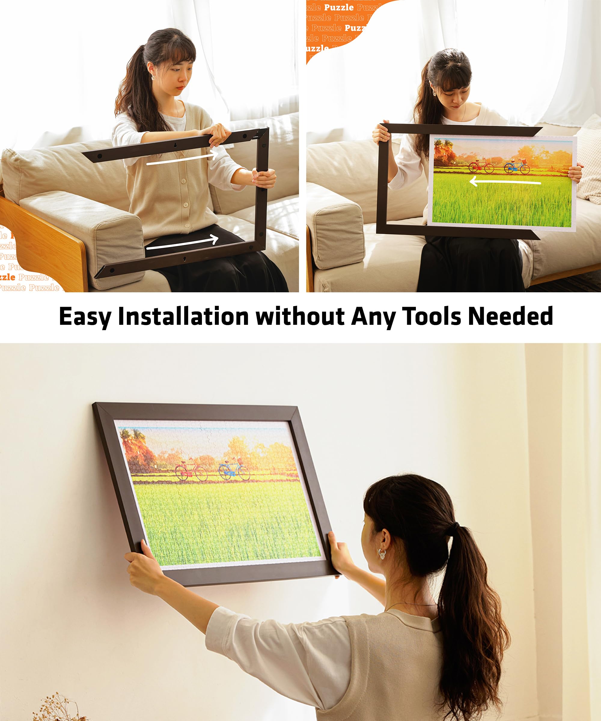 Pintoo Jigsaw Puzzle Frame Tailor-Made for Pintoo's 600 Pieces Puzzle ONLY - Cool Gray - Effortless & Toolless Assembly NO Glue Required [W1083] - Image 5