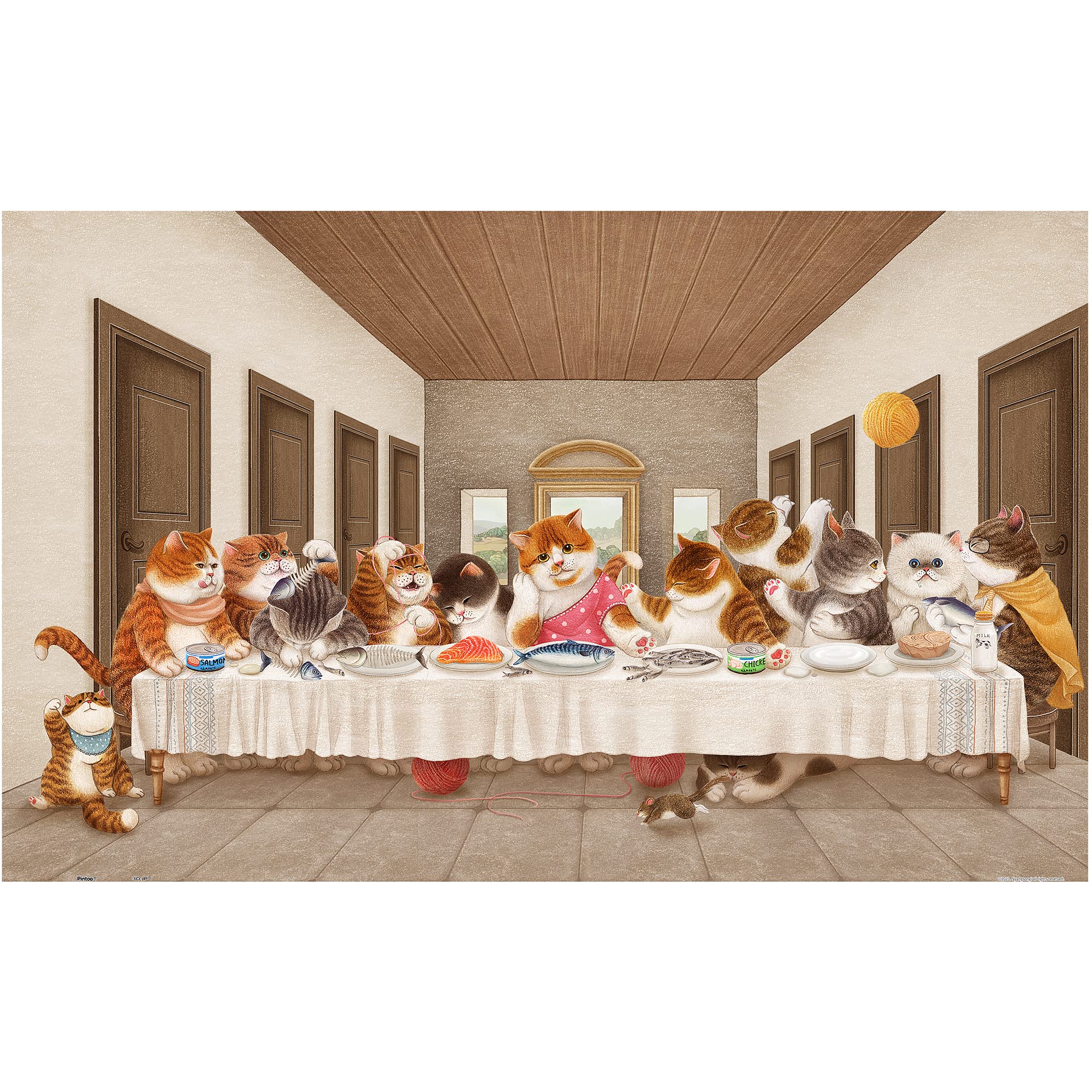 Pintoo Jigsaw Puzzles 1000 Piece for Adults - Nyangsongi - Cats's Last Supper Beautiful Plastic Puzzle for Home Decor Zero Dust Easy Storage [H3182]