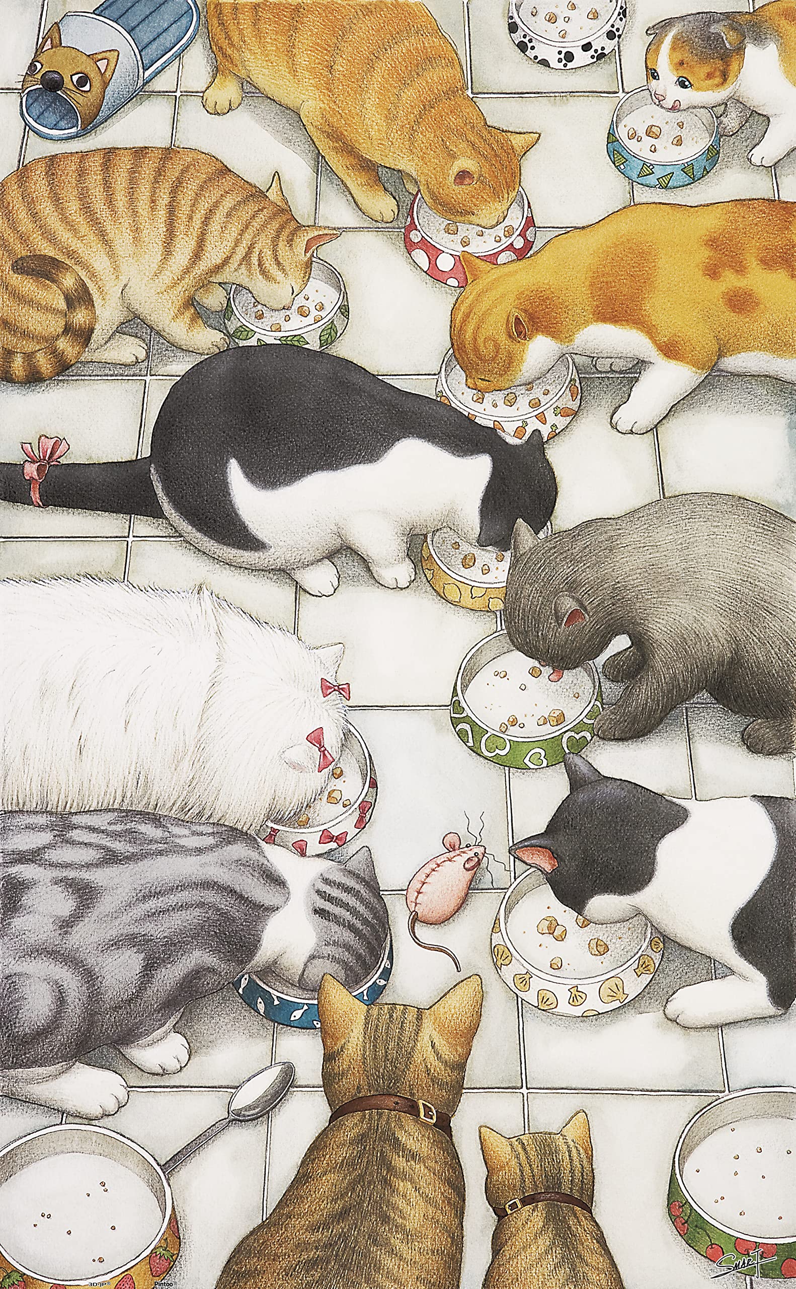 Pintoo Jigsaw Puzzles 1000 Piece for Adults - Smart - Cats Chow Down Beautiful Plastic Puzzle for Home Decor Zero Dust Easy Storage [H2864]