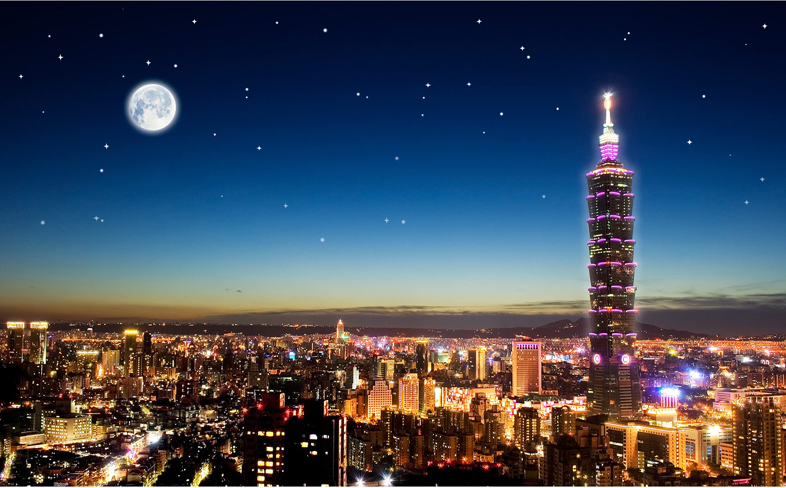 Pintoo Jigsaw Puzzles 1000 Piece for Adults - Taipei Skyline Beautiful Plastic Puzzle for Home Decor Zero Dust Easy Storage [H1719]
