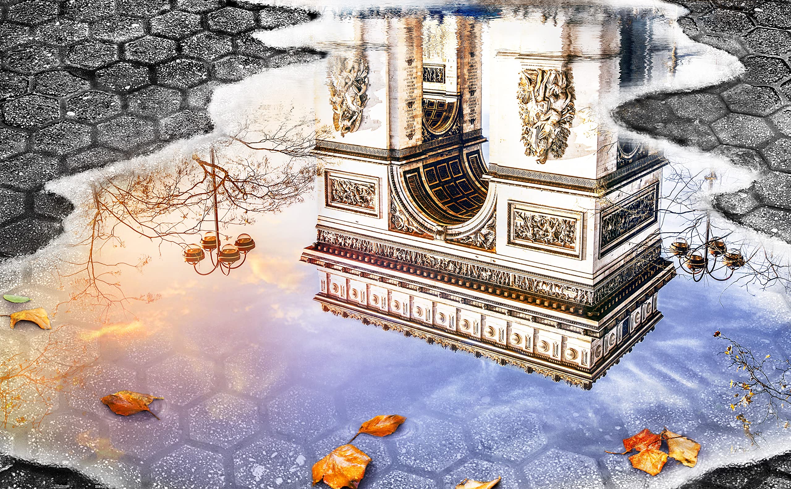Pintoo Jigsaw Puzzles 1000 Piece for Adults - Water Reflection Series - Arch of Triumph Beautiful Plastic Puzzle for Home Decor Zero Dust Easy Storage [H2632]