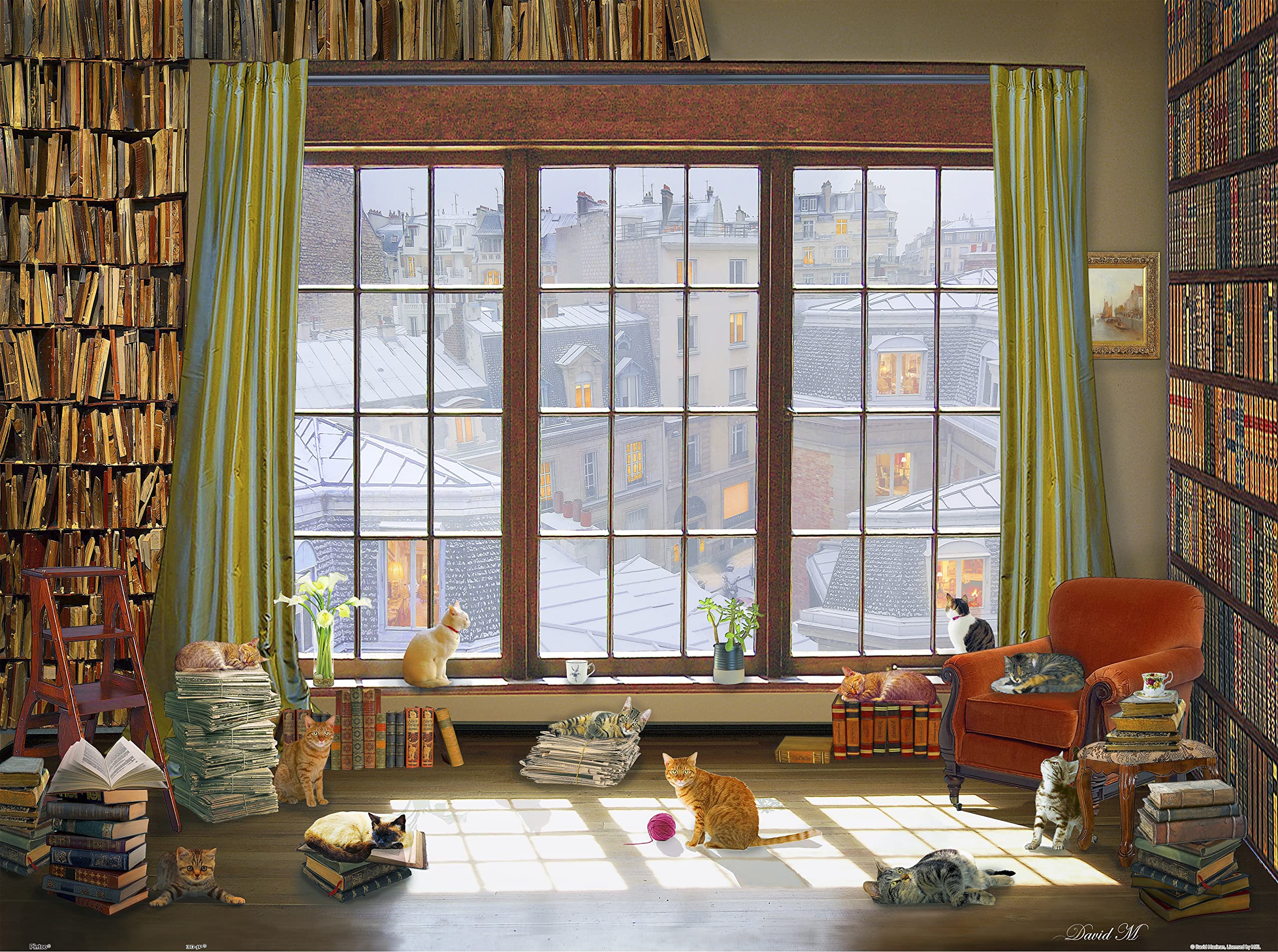 Pintoo Jigsaw Puzzles 1200 Piece for Adults - David Maclean - Window Cats Beautiful Plastic Puzzle for Home Decor Zero Dust Easy Storage [H2134]