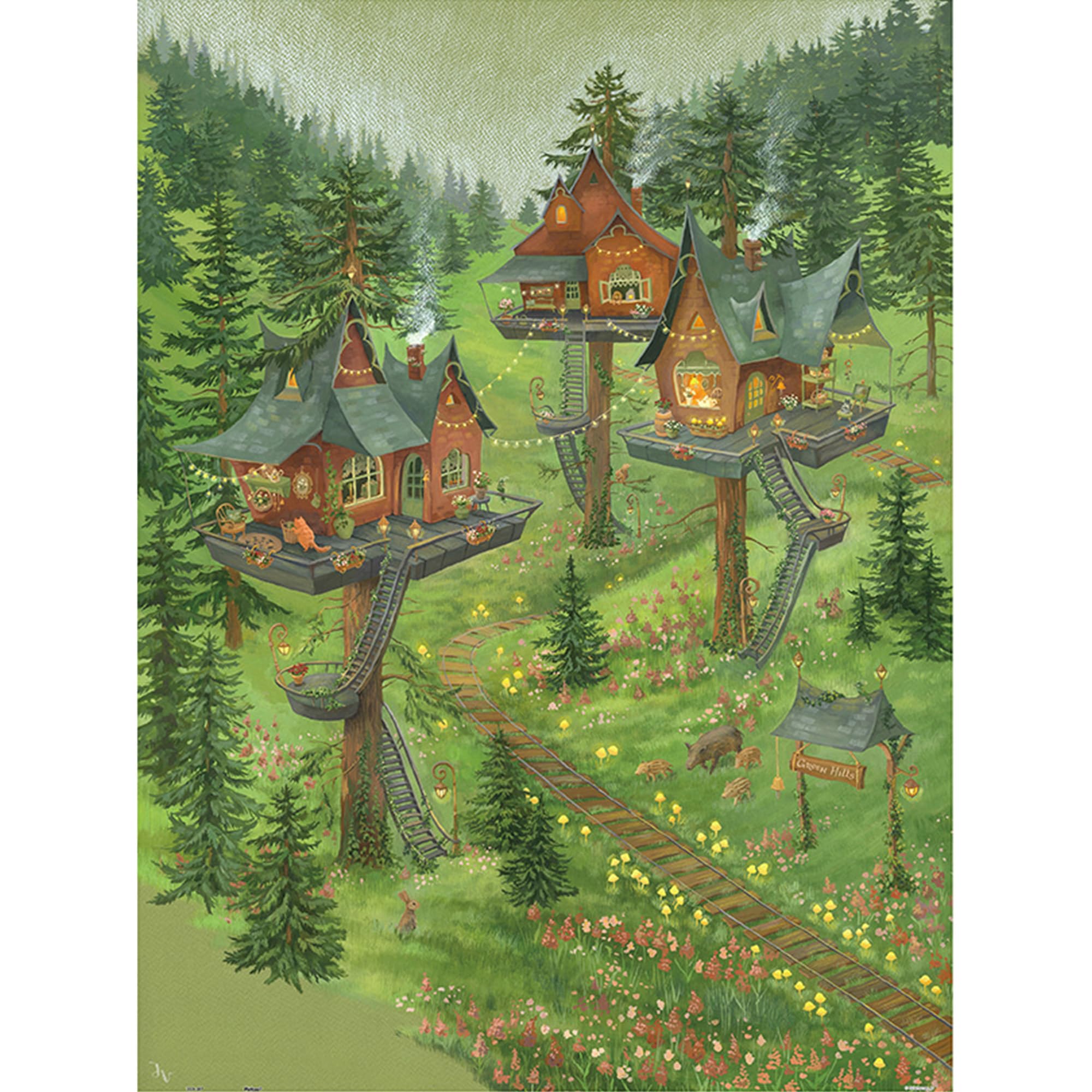 Pintoo Jigsaw Puzzles 1200 Piece for Adults - Julia Vaihicheva - Forest Tree Houses Beautiful Plastic Puzzle for Home Decor Zero Dust Easy Storage [H3499]