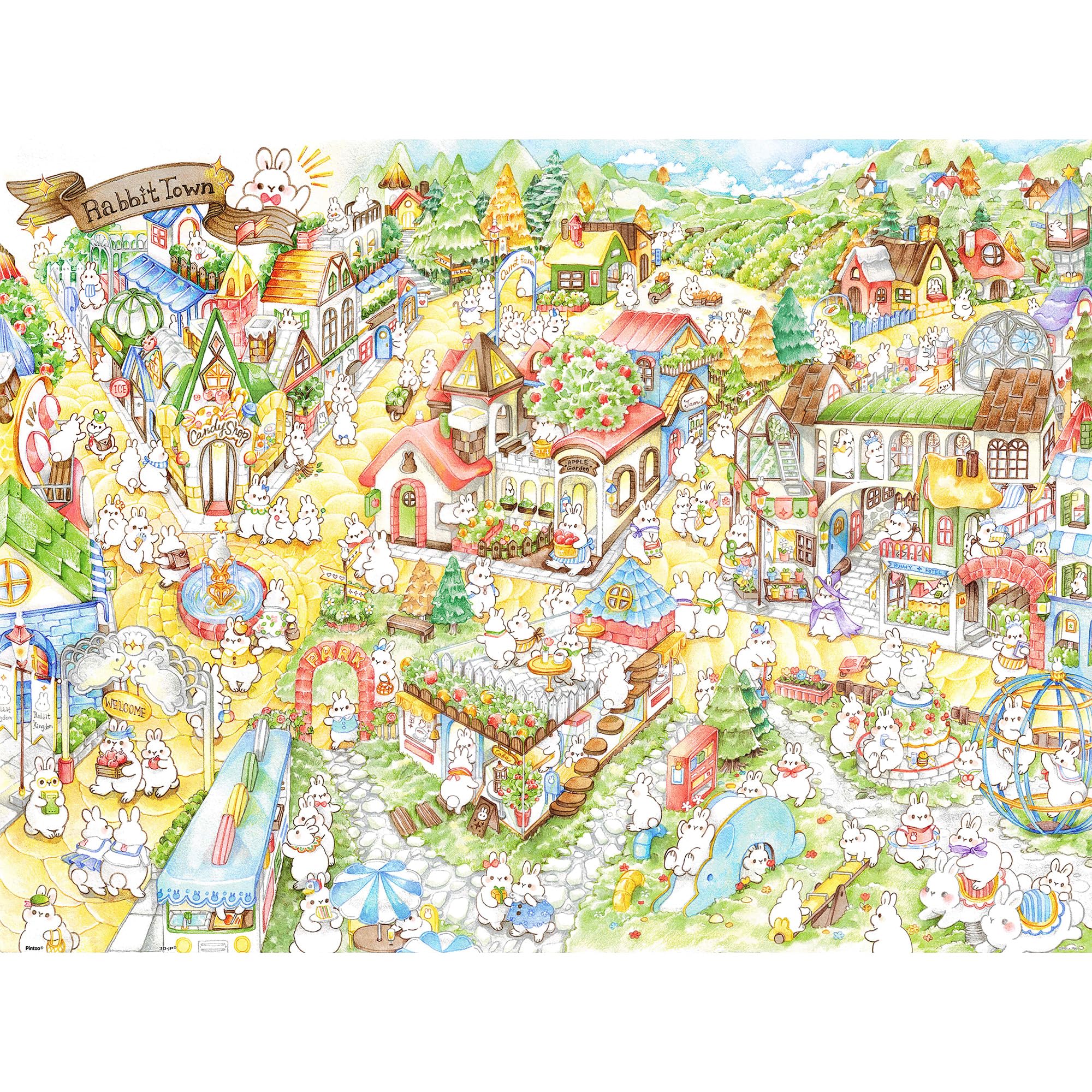 Pintoo Jigsaw Puzzles 1200 Piece for Adults - Pei+Pei Studio - Rabbit Town Beautiful Plastic Puzzle for Home Decor Zero Dust Easy Storage [H3366]