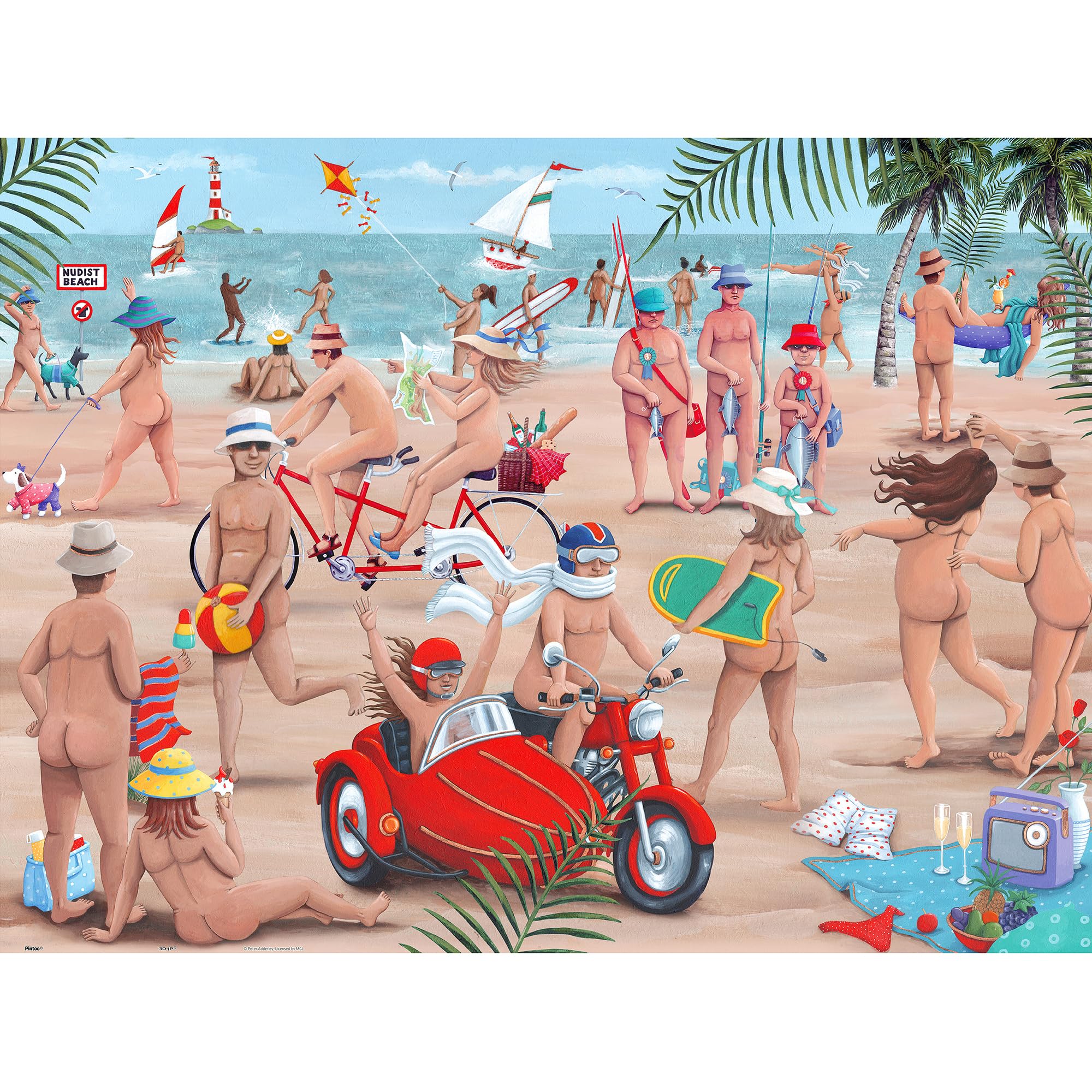 Pintoo Jigsaw Puzzles 1200 Piece for Adults - Peter Adderley - Beach Hustle Bustle Beautiful Plastic Puzzle for Home Decor Zero Dust Easy Storage [H3274]
