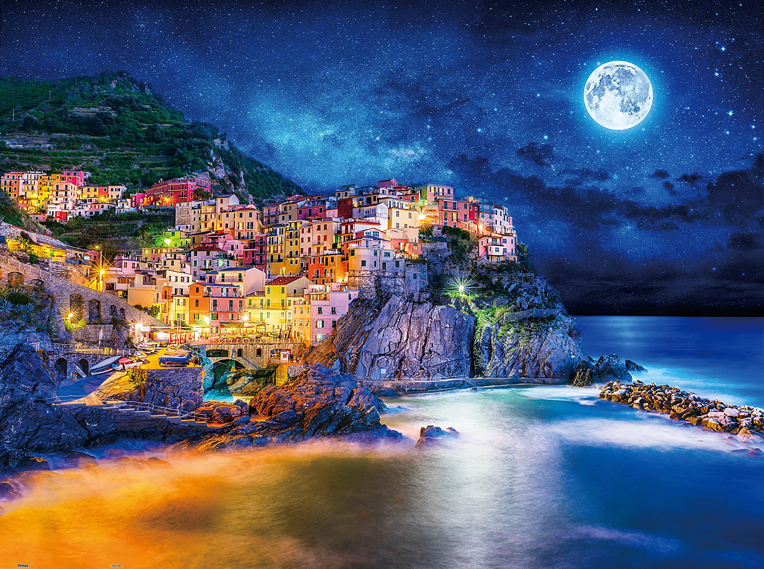 Pintoo Jigsaw Puzzles 1200 Piece for Adults - Starry Night of Cinque Terre, Italy Beautiful Plastic Puzzle for Home Decor Zero Dust Easy Storage [H2056]