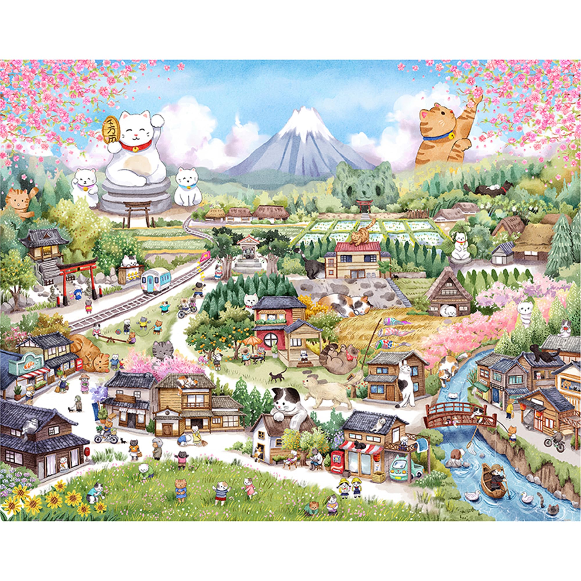 Pintoo Jigsaw Puzzles 2000 Piece for Adults - YUKAN - Maneki Neko Village Beautiful Plastic Puzzle for Home Decor Zero Dust Easy Storage [H3707]