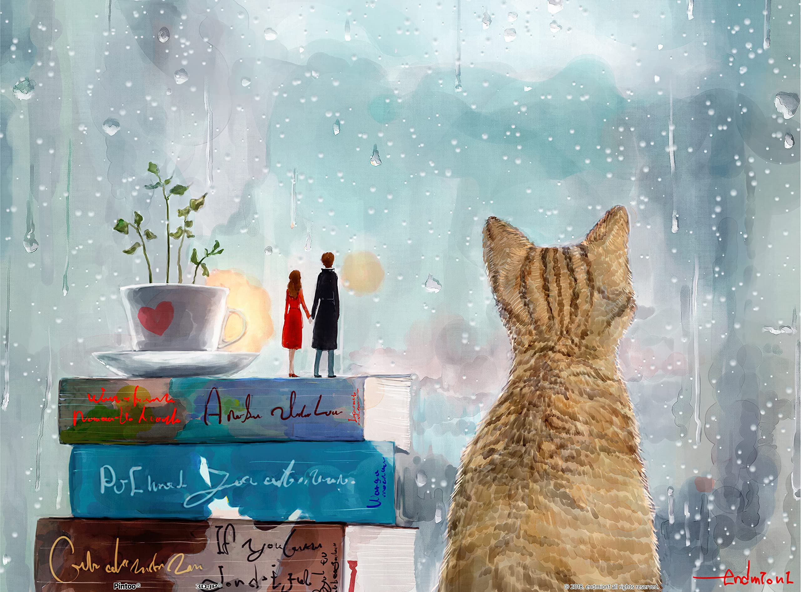 Pintoo Jigsaw Puzzles 300 Piece for Adults - endmion1 - Lovers and Cat - Easy Storage Snug Interlocking Plastic Puzzle No Glue Required [H2141]
