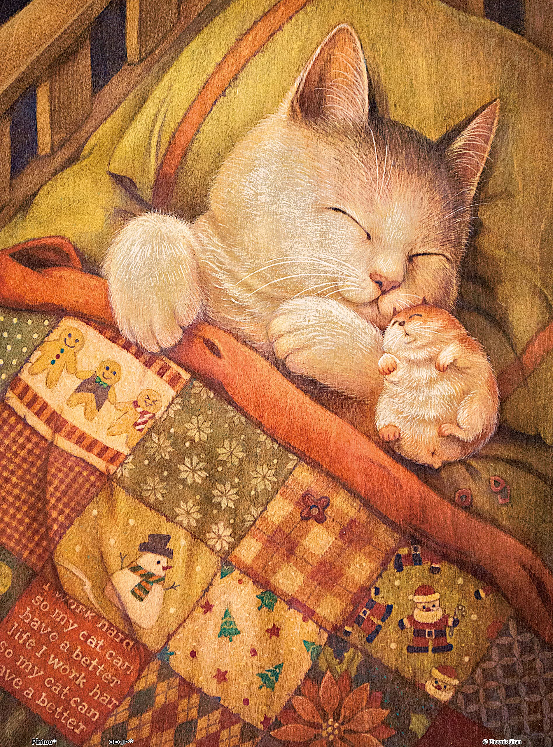 Pintoo Two Plastic Jigsaw Puzzles Bundle - 300 Piece - Phoenix Chan - Fall Asleep and 300 Piece - Cherry Blossom - Sakura Cat [H2429+H2462] - Image 2