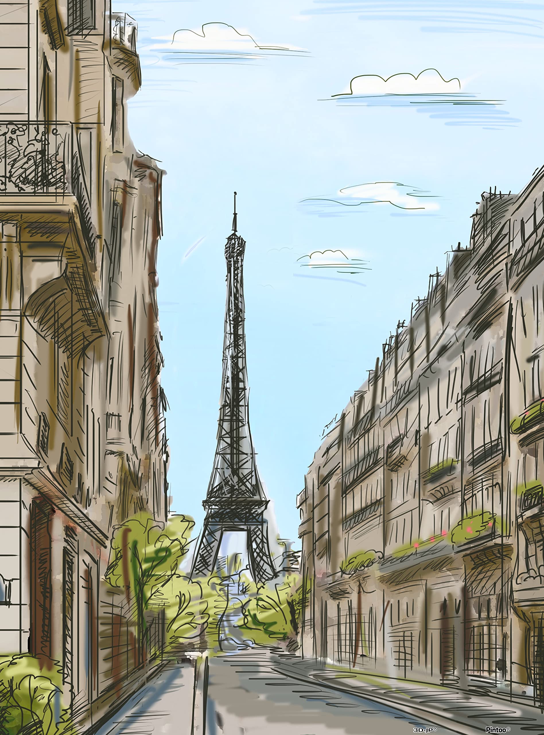 Pintoo Jigsaw Puzzles 300 Piece for Adults - Street in Paris, France Beautiful Plastic Puzzle for Home Decor Zero Dust Easy Storage [H1524]