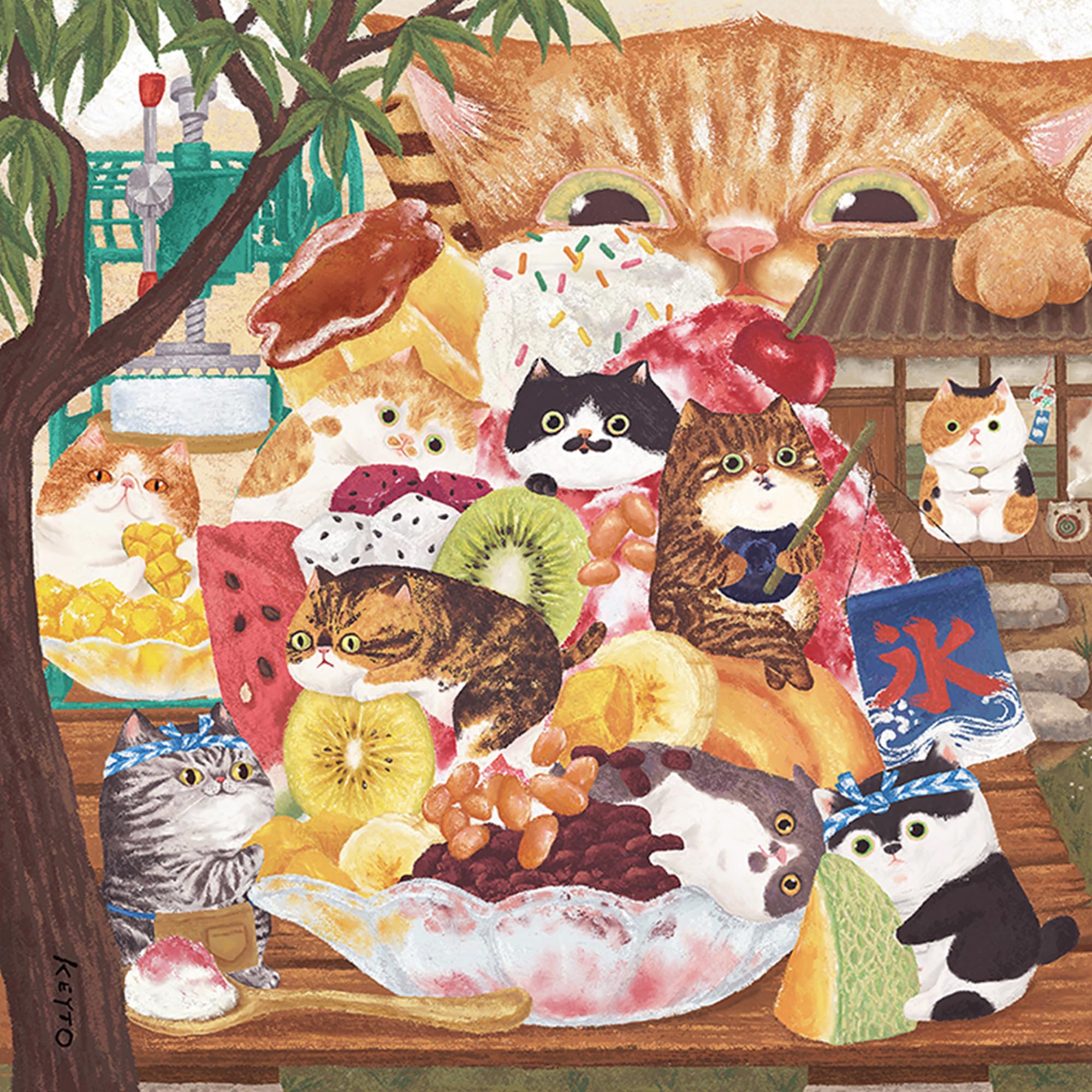 Pintoo Jigsaw Puzzles 900 Piece for Adults - Keyto - Cat Ice Cream Shop Beautiful Plastic Puzzle for Home Decor Zero Dust Easy Storage [H3876]