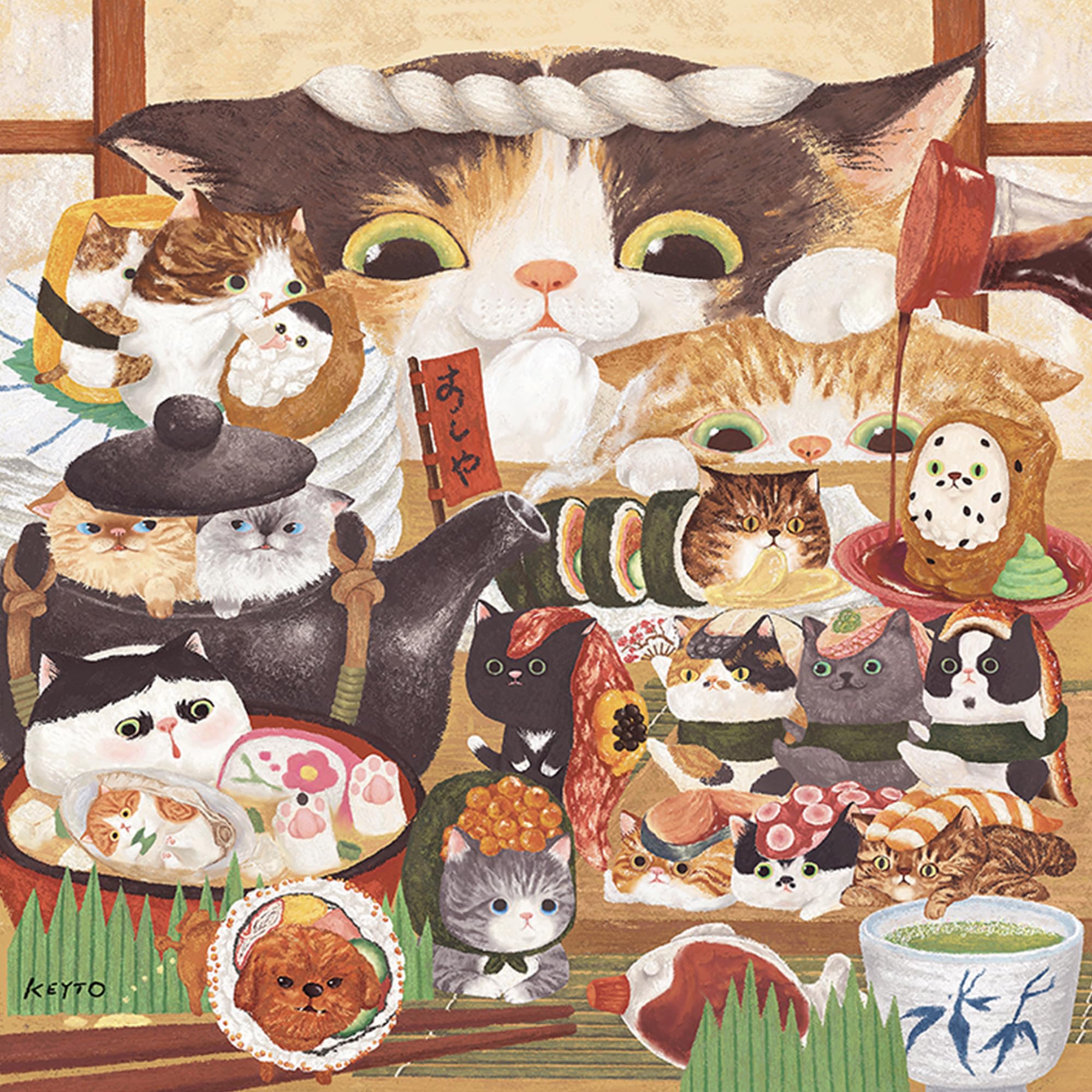 Pintoo Jigsaw Puzzles 900 Piece for Adults - Keyto - Cat Sushi Shop Beautiful Plastic Puzzle for Home Decor Zero Dust Easy Storage [H3875]