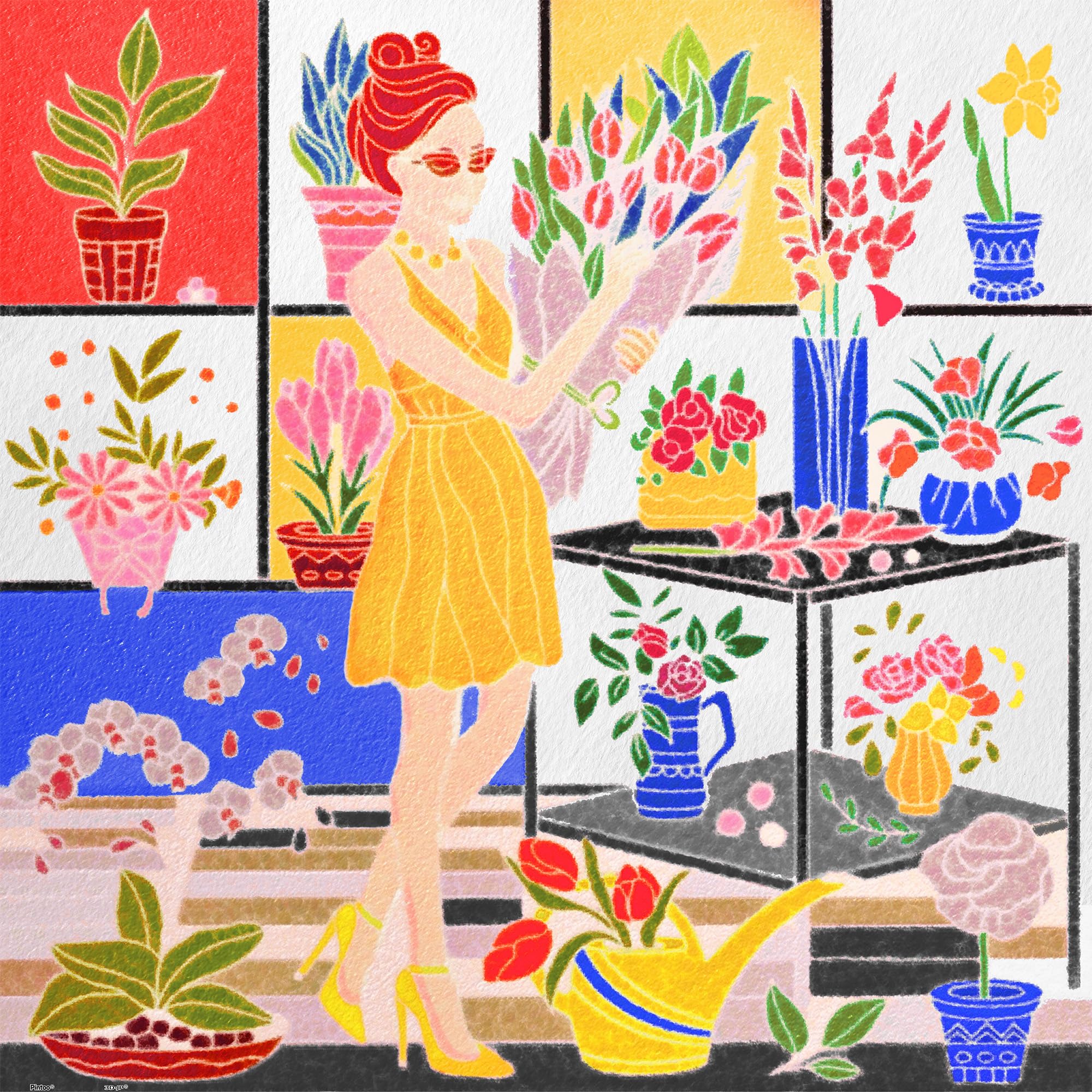 Pintoo Jigsaw Puzzles 900 Piece for Adults - Lady in The Flower Shop Beautiful Plastic Puzzle for Home Decor Zero Dust Easy Storage [H3797]